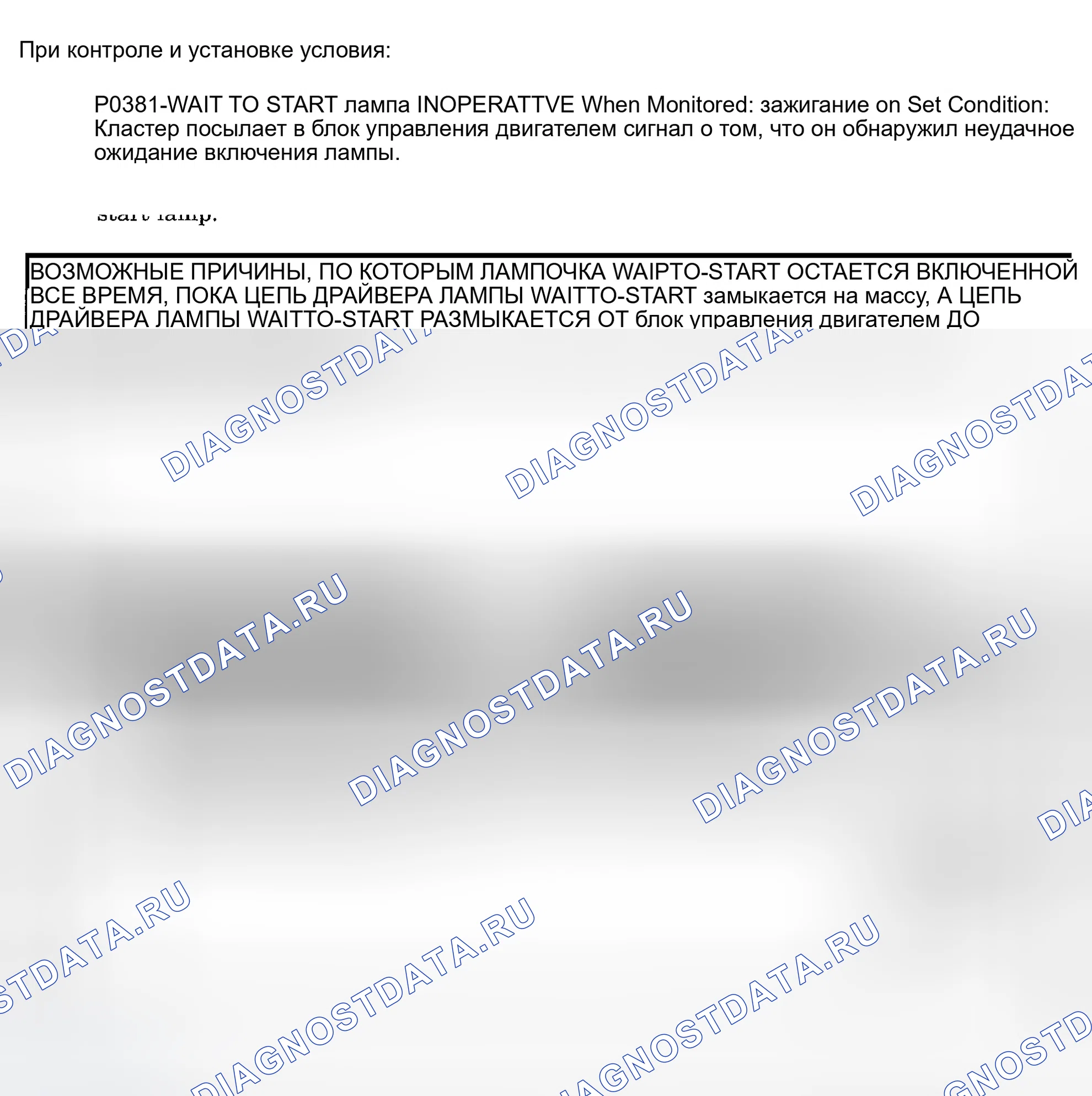 Рис. 886: расшифровка кода ошибки P0381: WAIT TO START лампа INOPERATIVE. Dodge Pickup R3500 