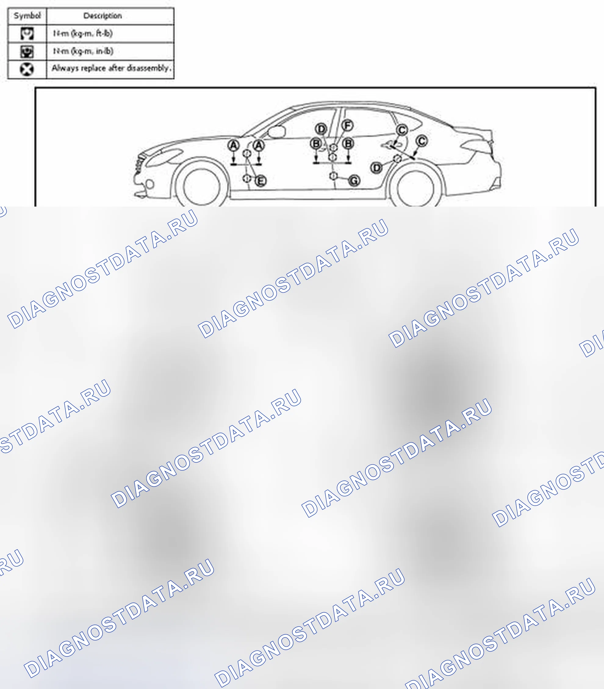 Рис. 70: ДВЕРЬ В СБОРЕ: Регулировка. Infiniti Q70 I рестайлинг