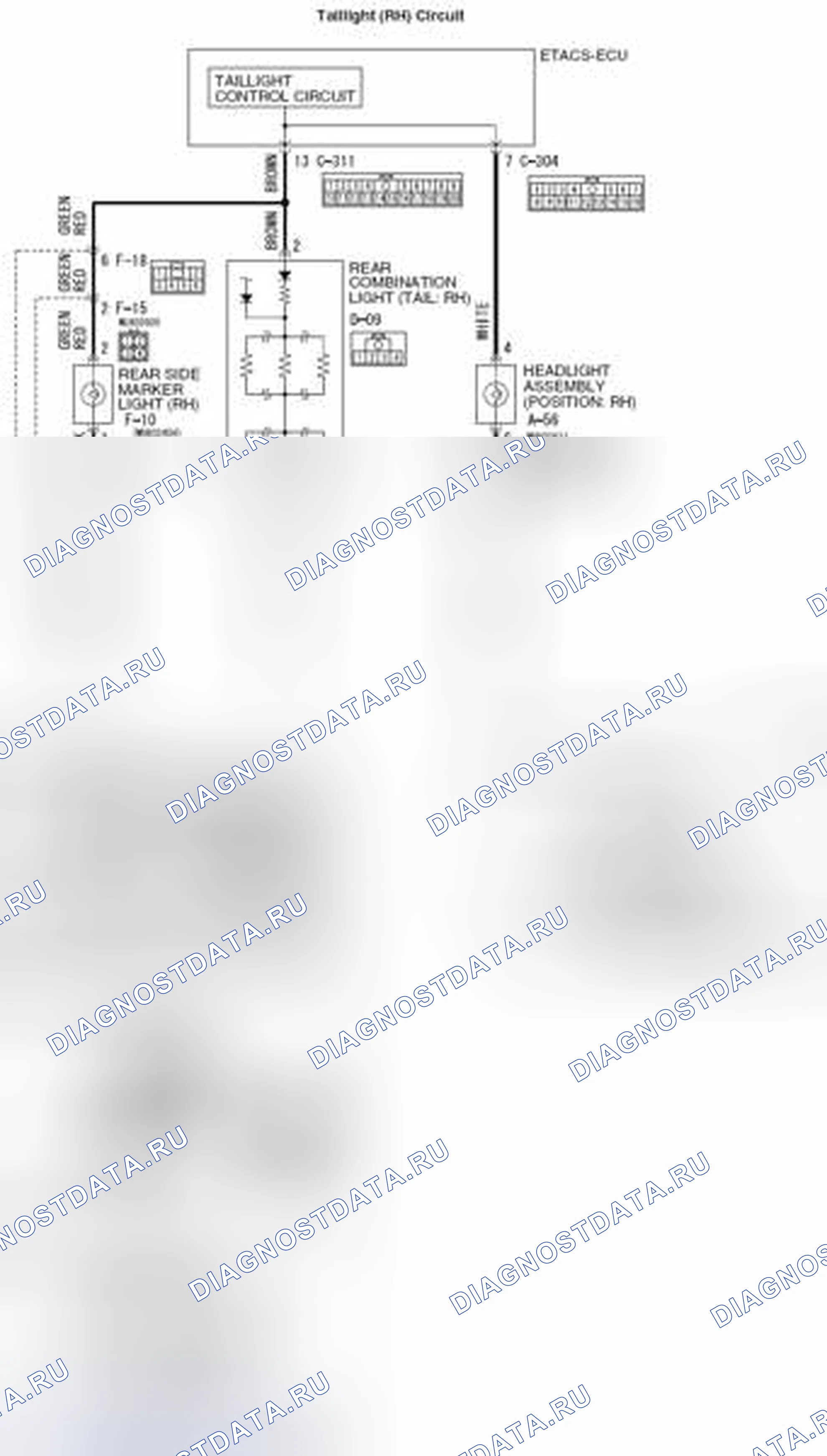 Рис. 19: расшифровка кода ошибки B16A0: Taillight (Rh) цепь opened < Разомкнутая цепь в цепи габаритной фары, задняя сторона. Honda e:NP1 I