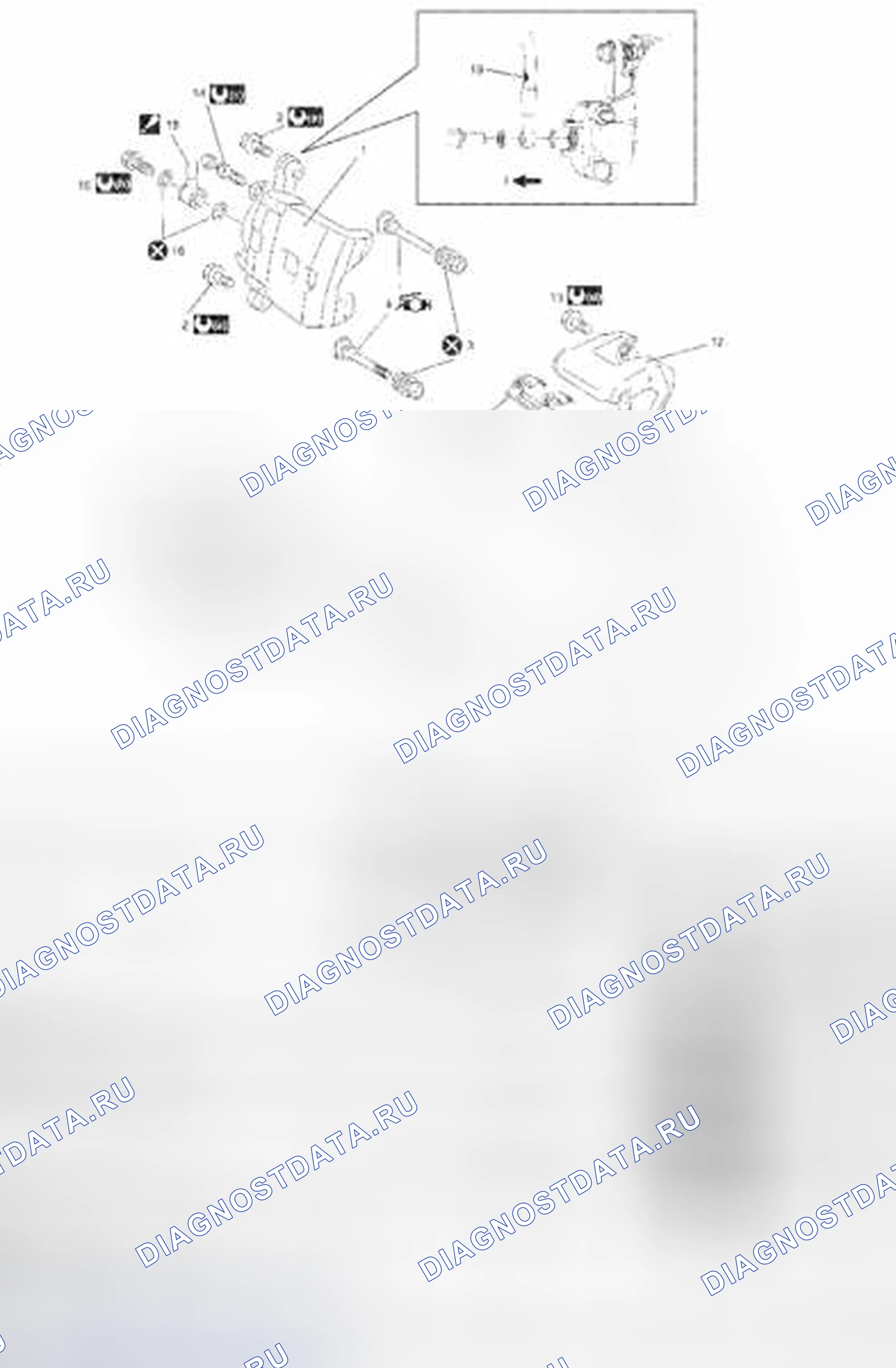 Рис. 35: Компоненты переднего дискового тормоза. Suzuki SX4 I рестайлинг