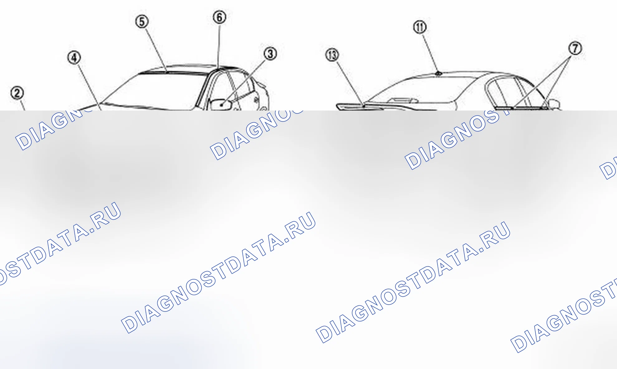 Рис. 186: РАСПОЛОЖЕНИЕ ПЛАСТМАССОВЫХ ДЕТАЛЕЙ. Infiniti G25 IV рестайлинг