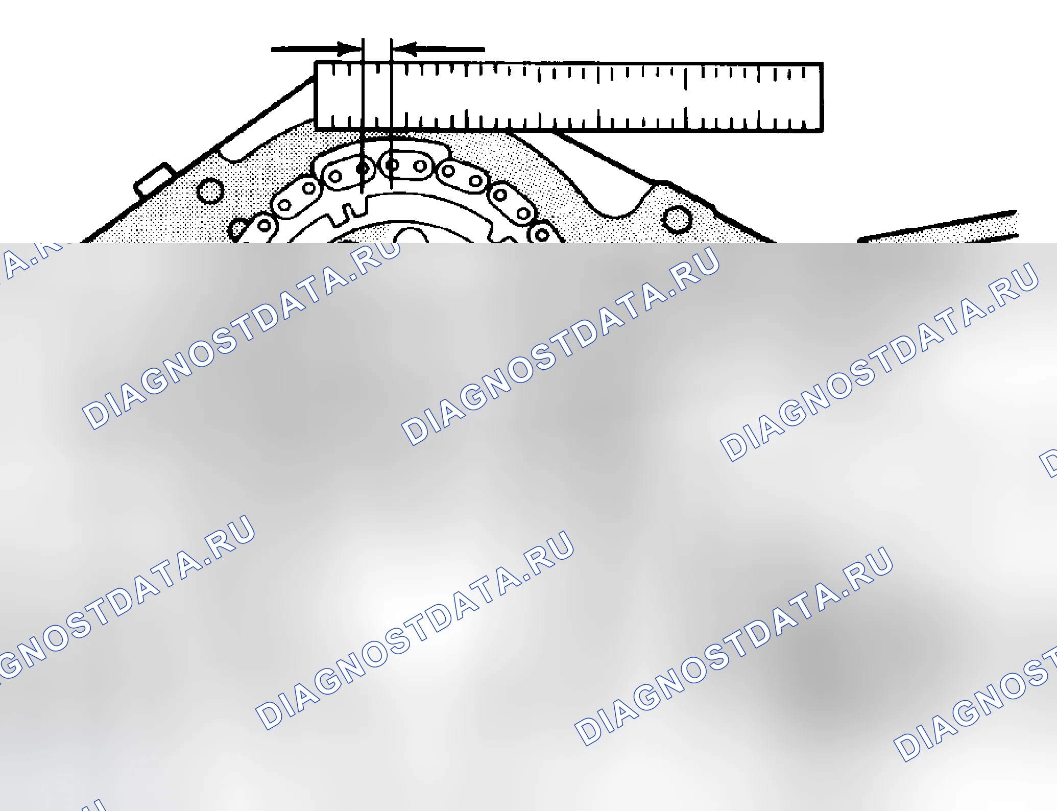 Рис. 167: ИЗМЕРЕНИЕ ИЗНОСА ЦЕПИ ГРМ. Chrysler Town & Country V
