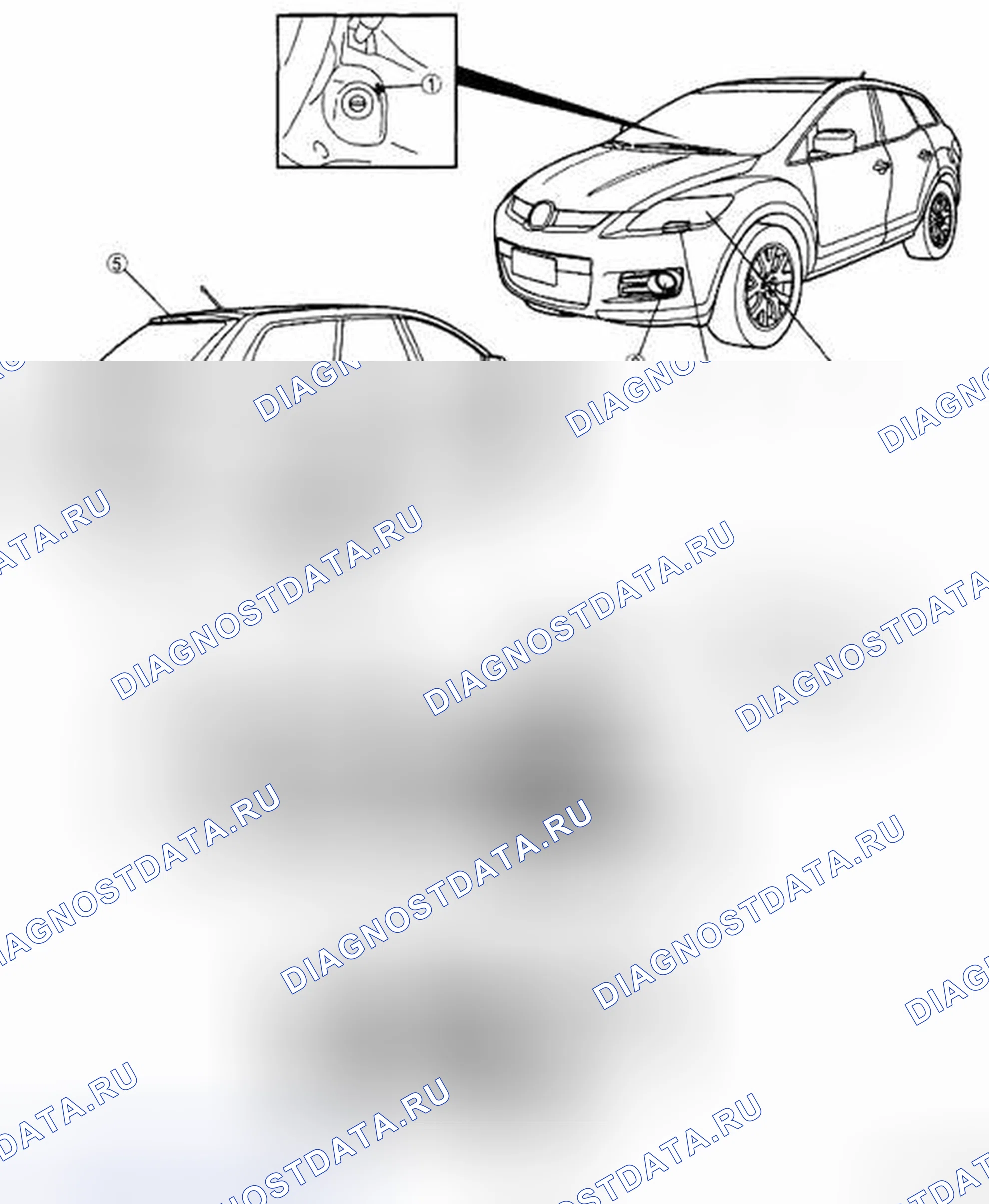 Рис. 1: ИНДЕКС МЕСТОПОЛОЖЕНИЯ СИСТЕМ ОСВЕЩЕНИЯ. Mazda CX-7 I