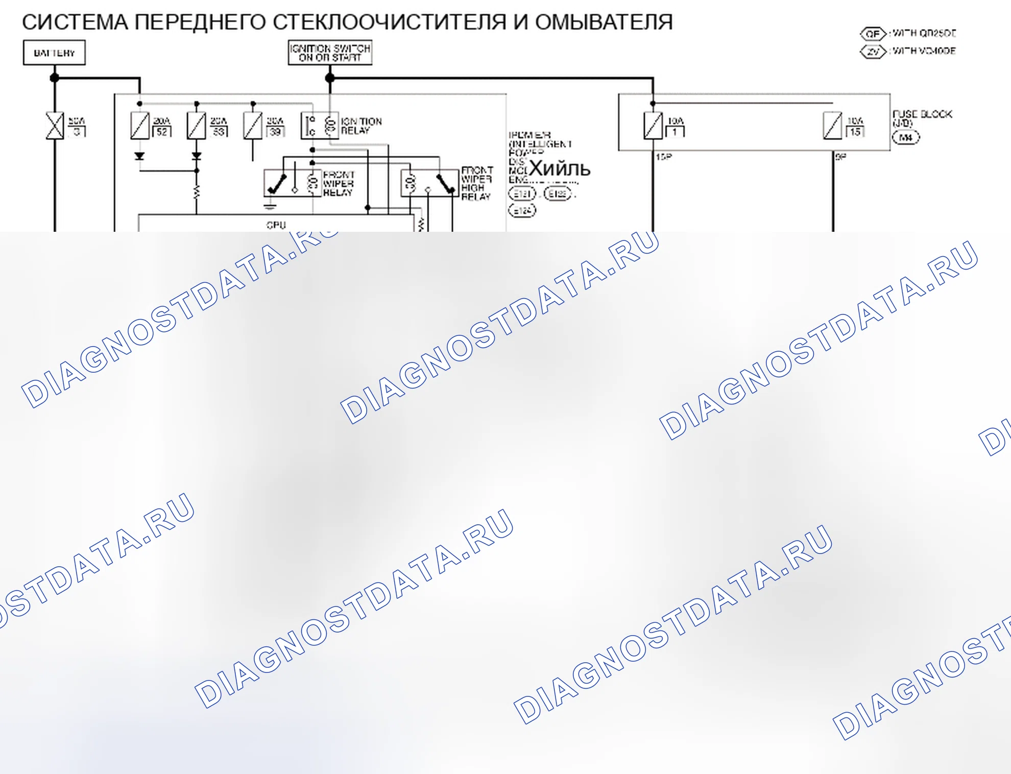 Рис. 387: Система переднего стеклоочистителя и омывателя: электросхема. Suzuki Equator I