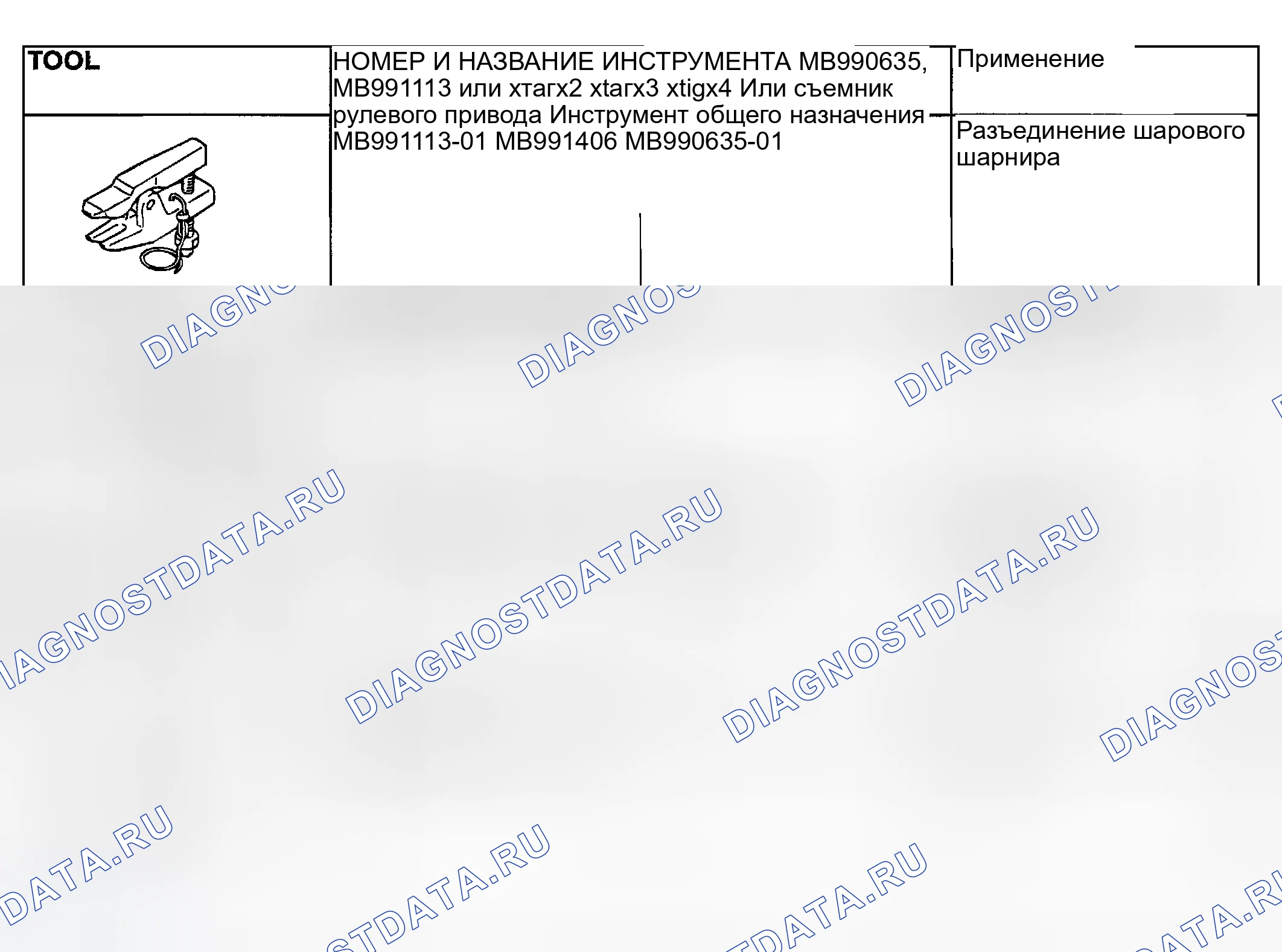 Рис. 3: СПЕЦИАЛЬНЫЕ ИНСТРУМЕНТЫ. Mitsubishi Montero III