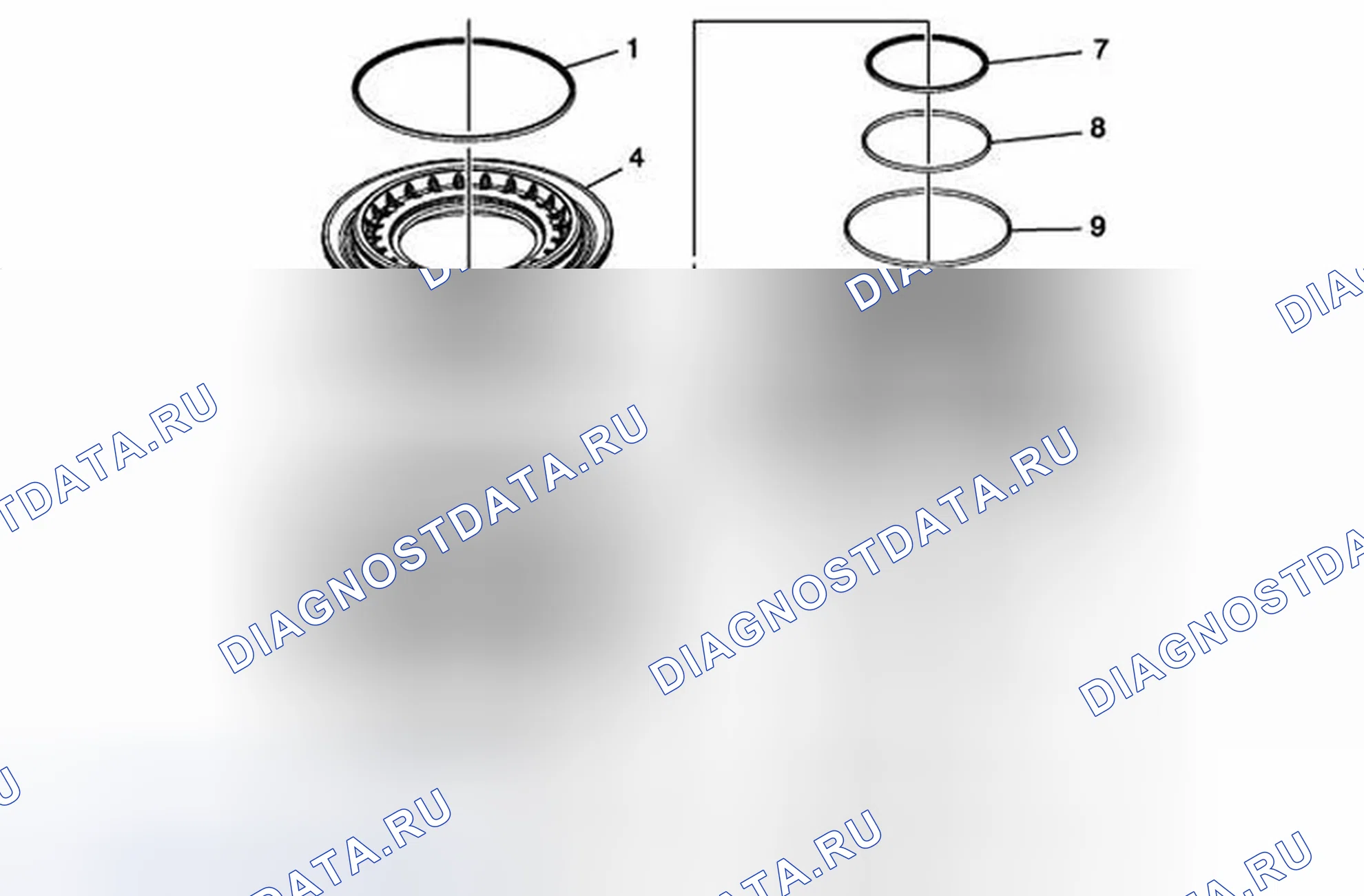 Рис. 231: 1-2-3-4 и 3-5 Замена поршневых уплотнений муфты заднего хода. Cadillac CTS II