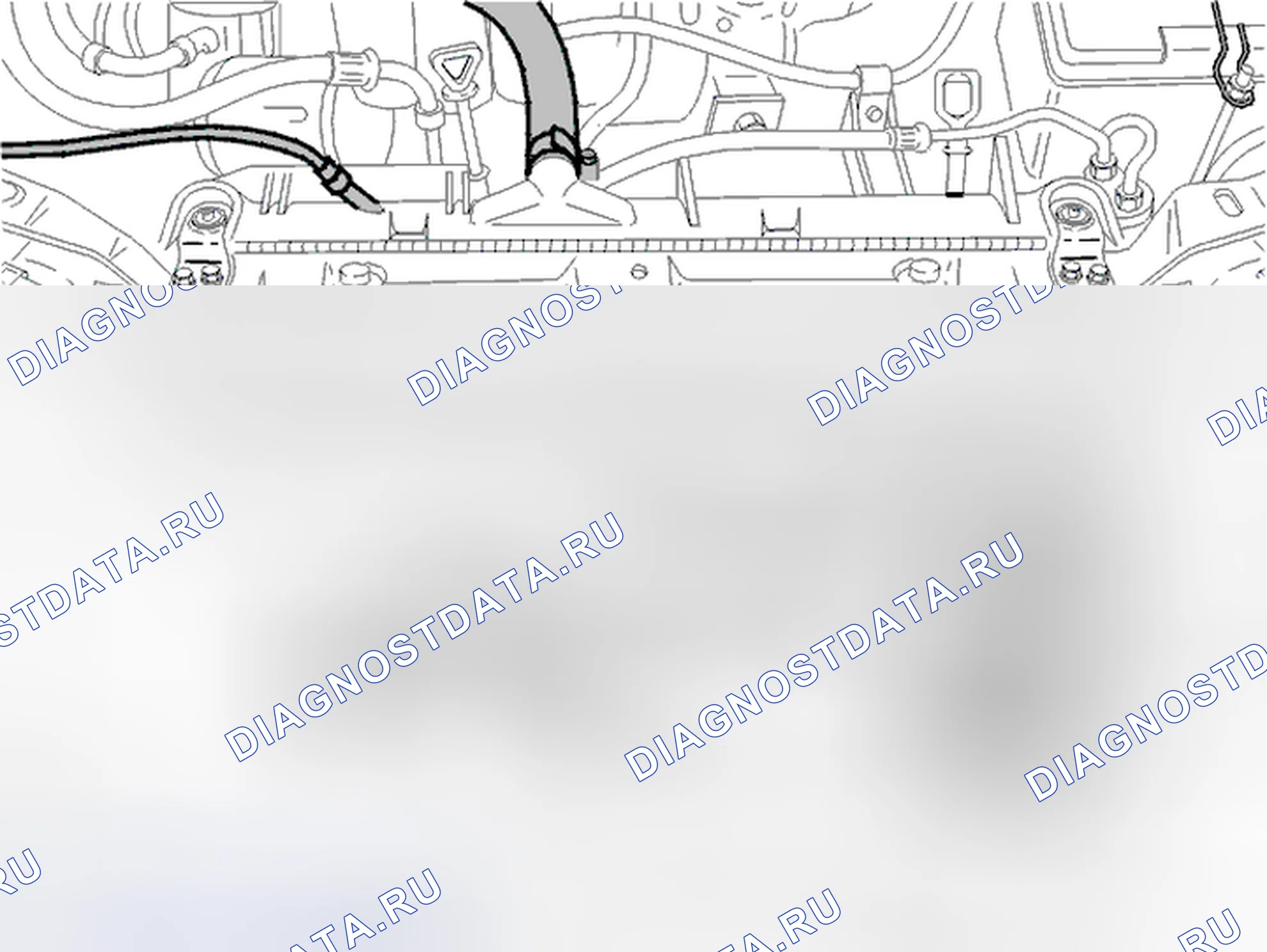 Рис. 123: Снятие верхнего и нижнего шлангов радиатора. Volvo V40 I рестайлинг