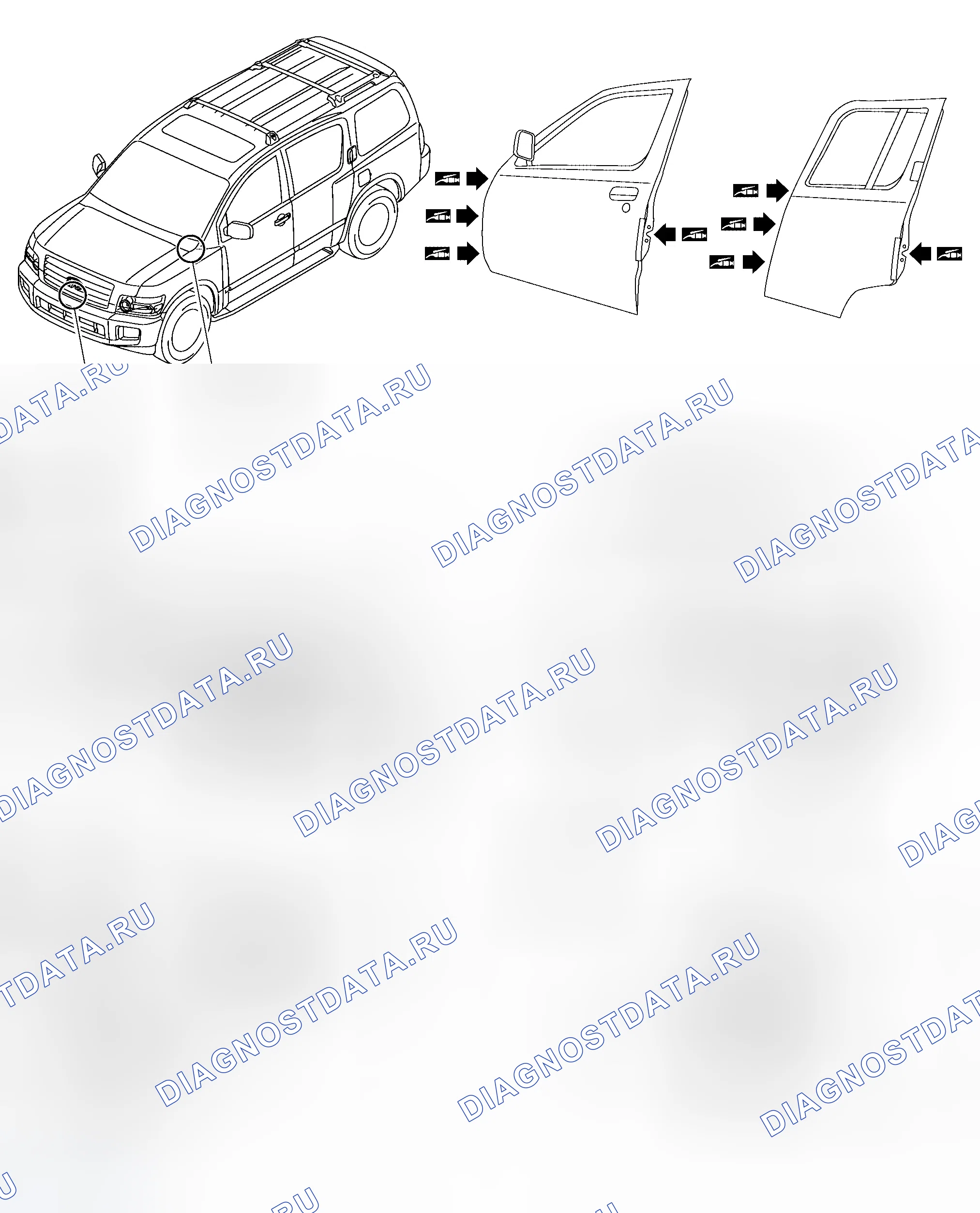 Рис. 67: Смазочные замки, петли и защелки капота. Infiniti QX56 I