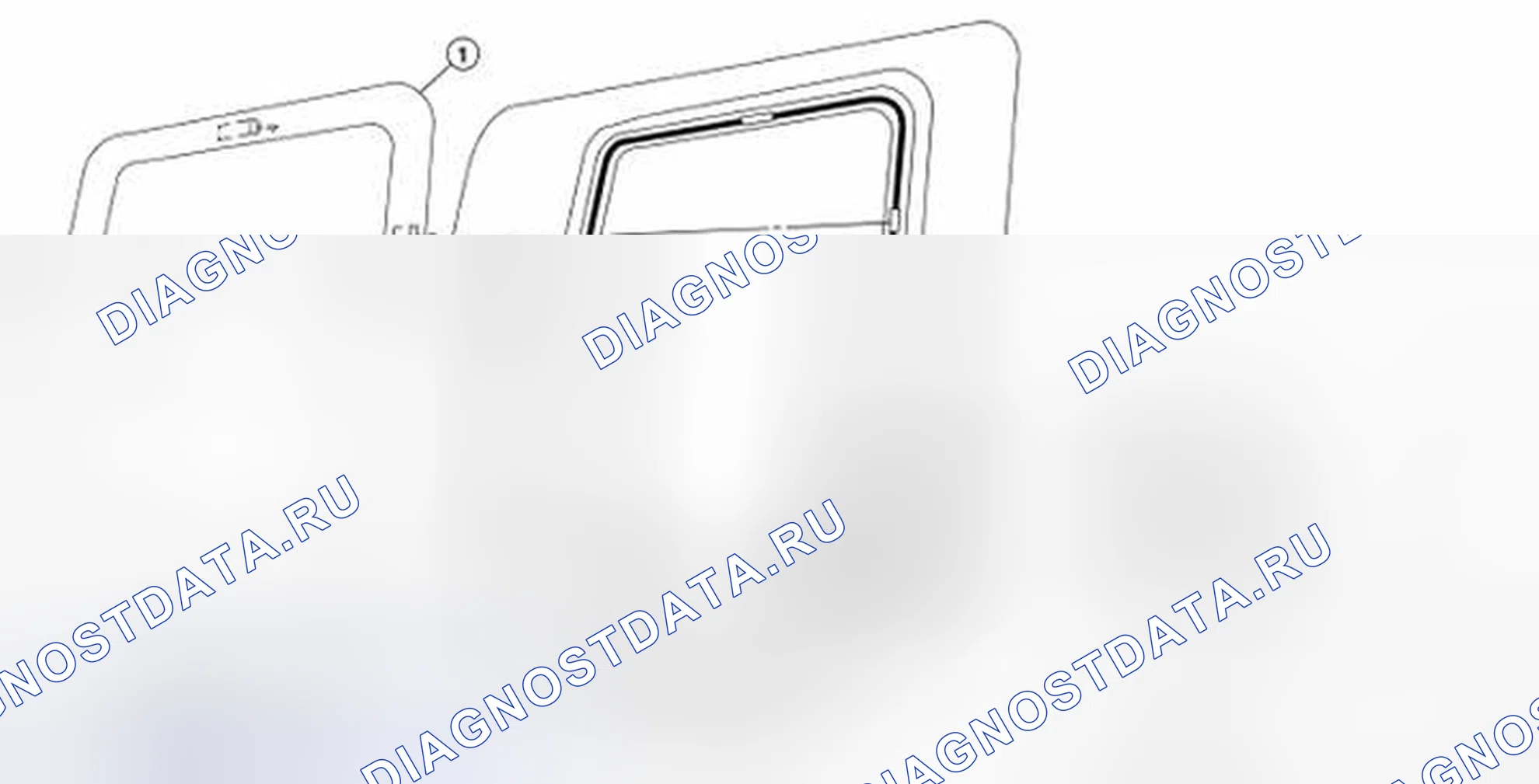 Рис. 83: Идентификация компонентов бокового стекла. Nissan Frontier D40