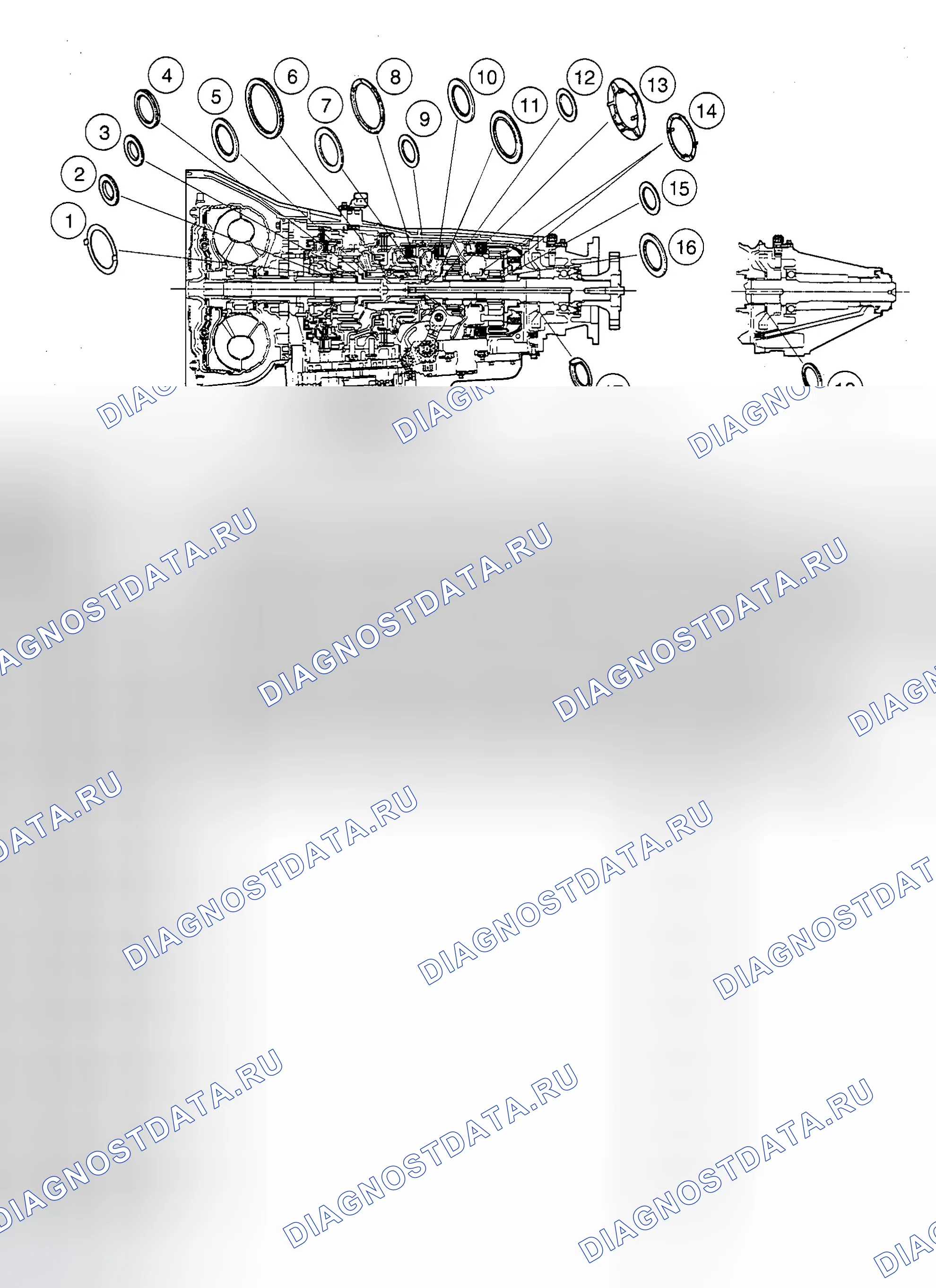 Рис. 1053: ВТУЛКИ, ПОДШИПНИК И ФИКСАТОР УПОРНОЙ ШАЙБЫ. Ford Pickup F150 