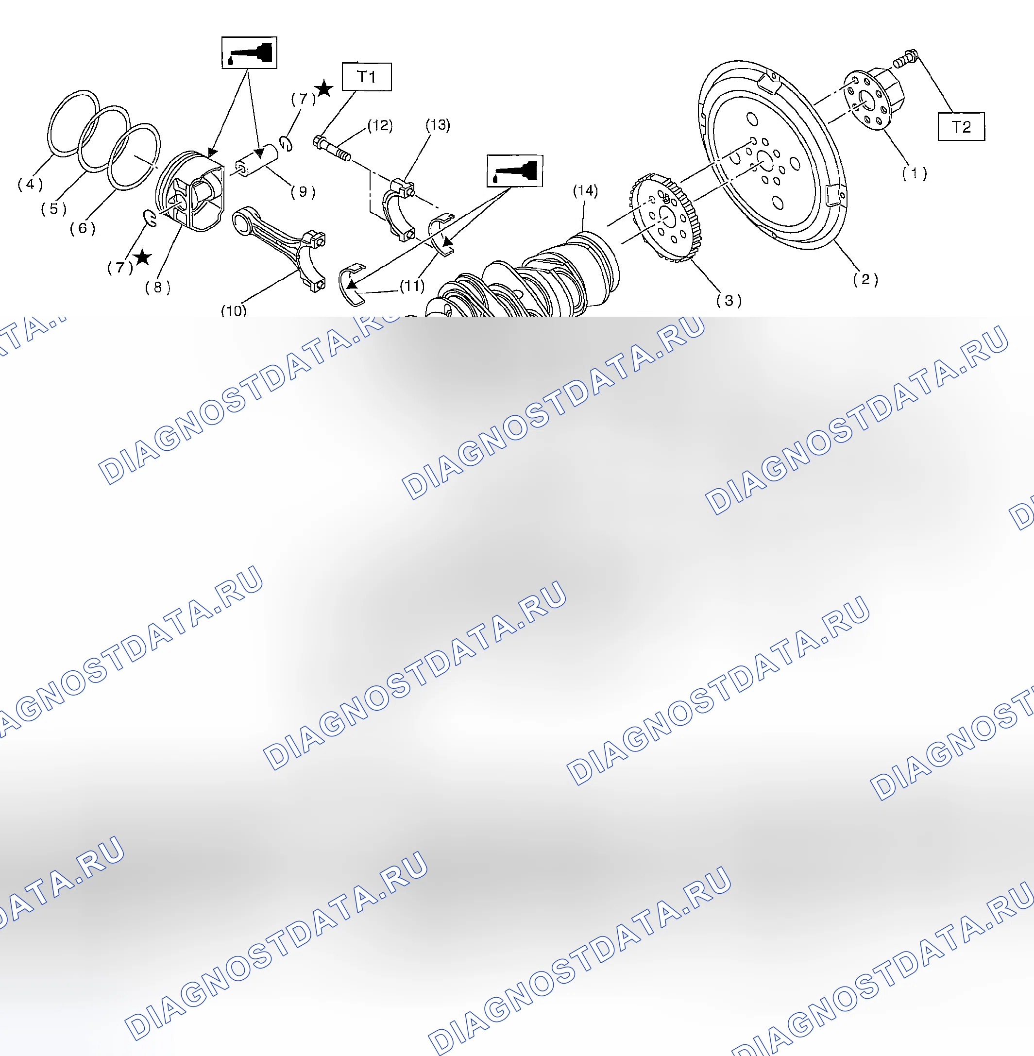 Рис. 302: КОЛЕНЧАТЫЙ ВАЛ И ПОРШЕНЬ. Subaru Outback BP