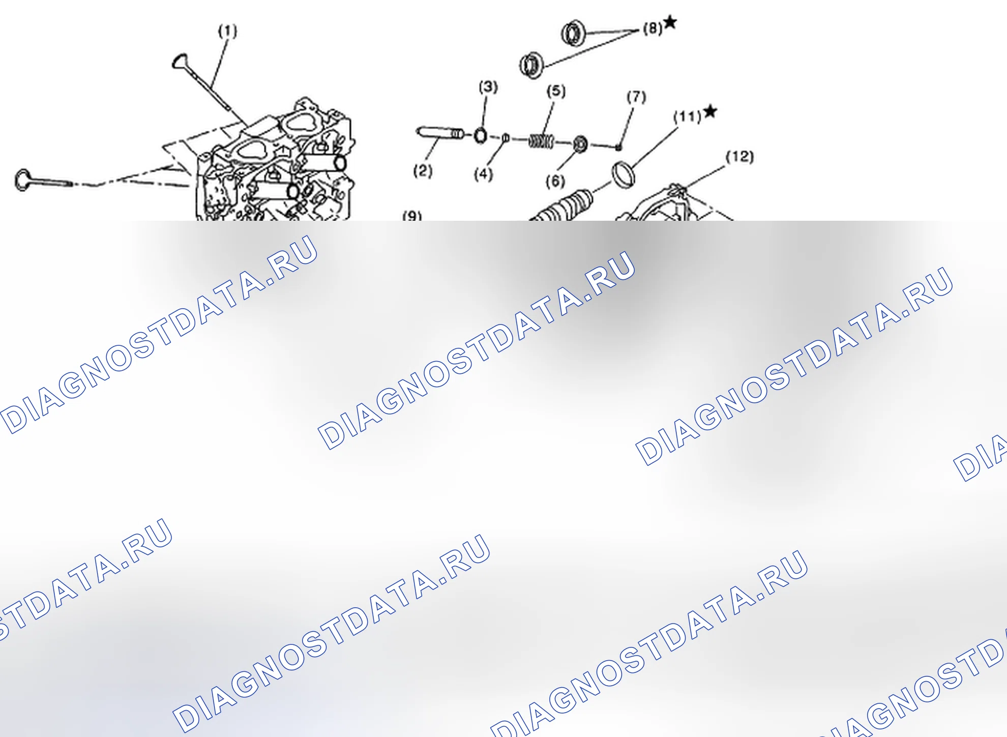 Рис. 129: Идентификация компонентов блока головки цилиндров. Honda Vigor I