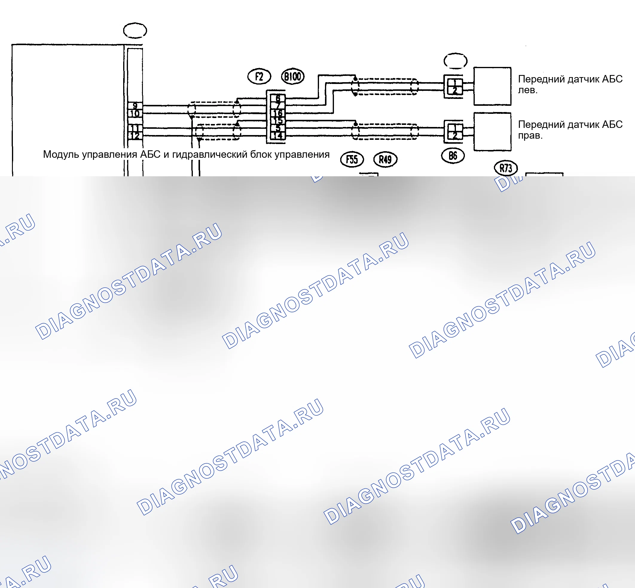 Рис. 64: электросхема - передний правый аномальный сигнал датчика ABS. Subaru Impreza GD/GC/GG