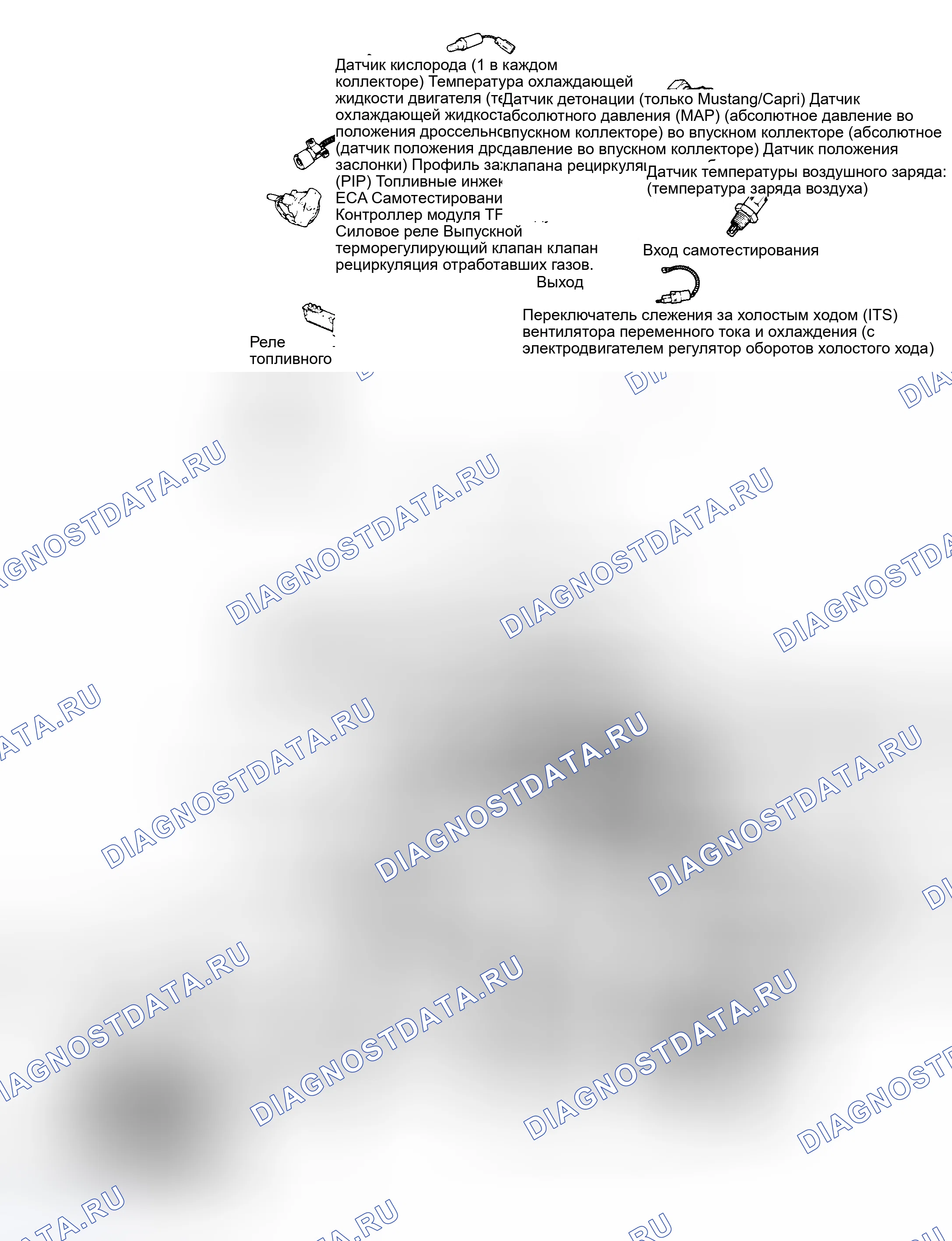 Рис. 101: 3.8L Входы/выходы CFI EEC-IV и расположение компонентов. Ford Thunderbird IX