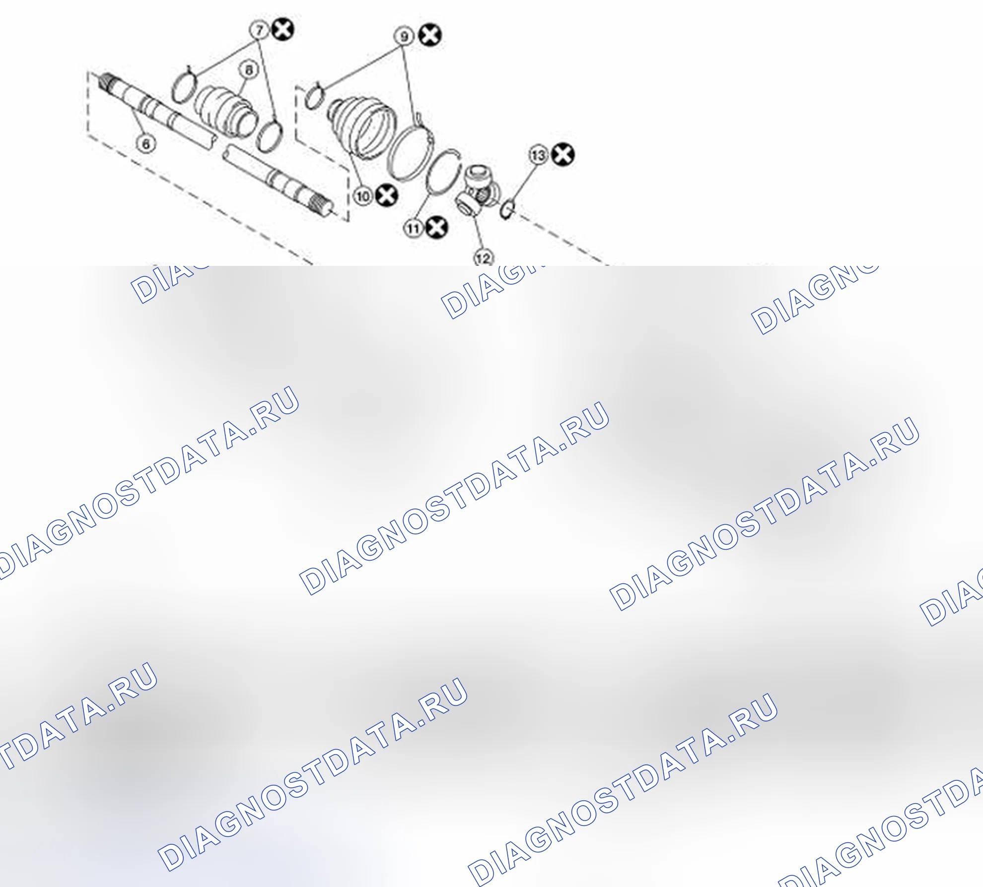 Рис. 34: Покомпонентный вид компонентов приводного вала (правая сторона). Nissan Altima L32