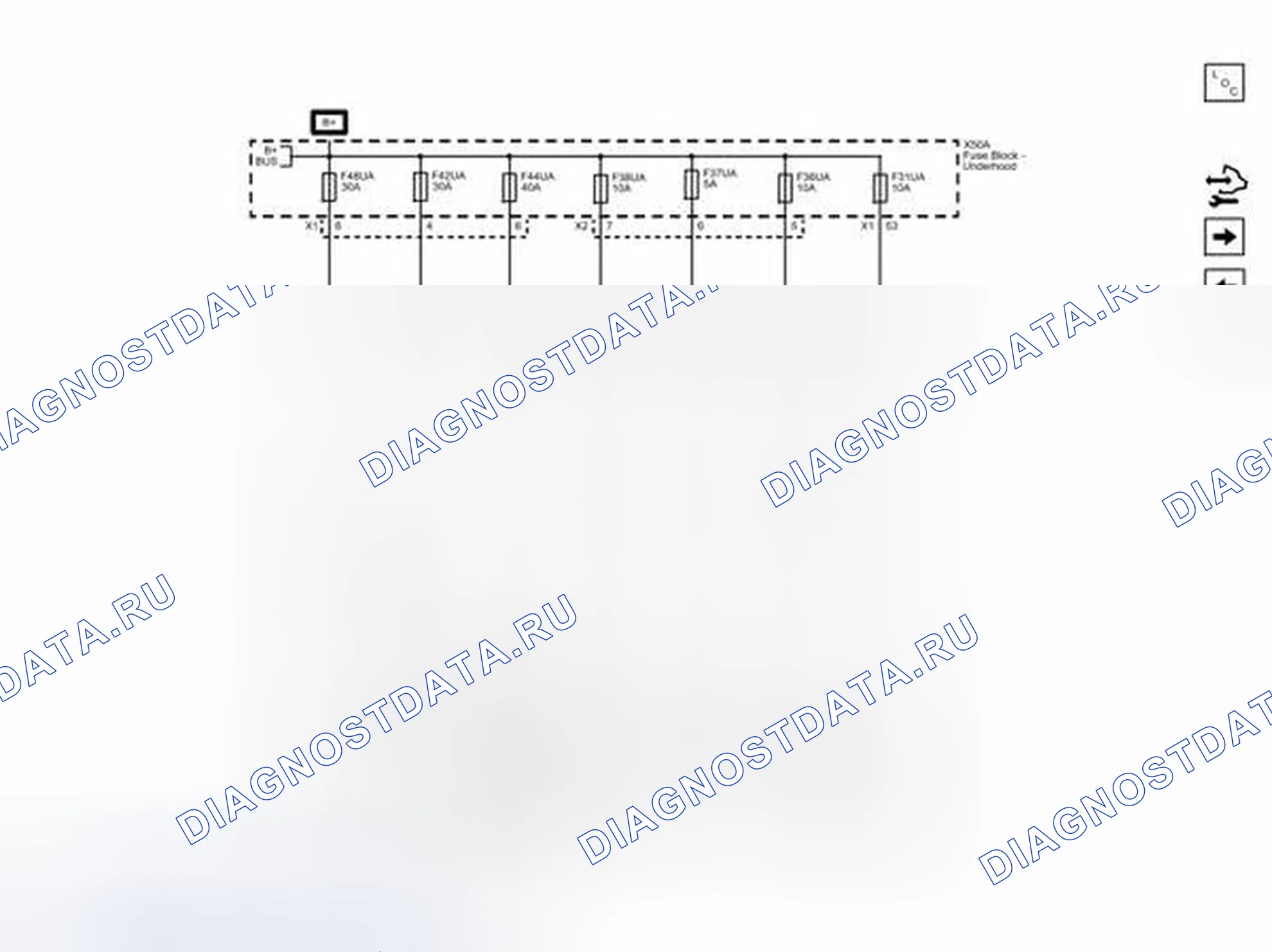 Рис. 179: F31UA, F36UA, F37UA, F38UA, F42UA, F44UA и F48UA Предохранители. Cadillac ELR I