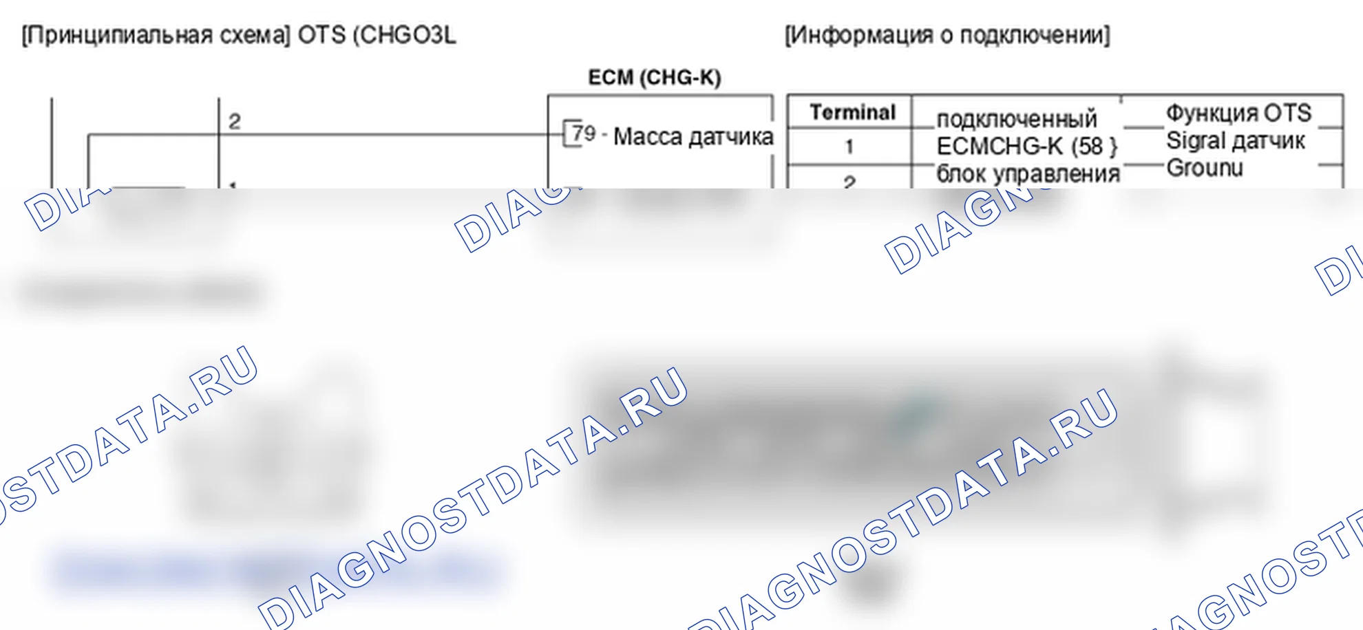 Фрагмент электросхемы: Датчик температуры масла CVVT (OTS). Hyundai Genesis Coupe(Bk)-U.S. I