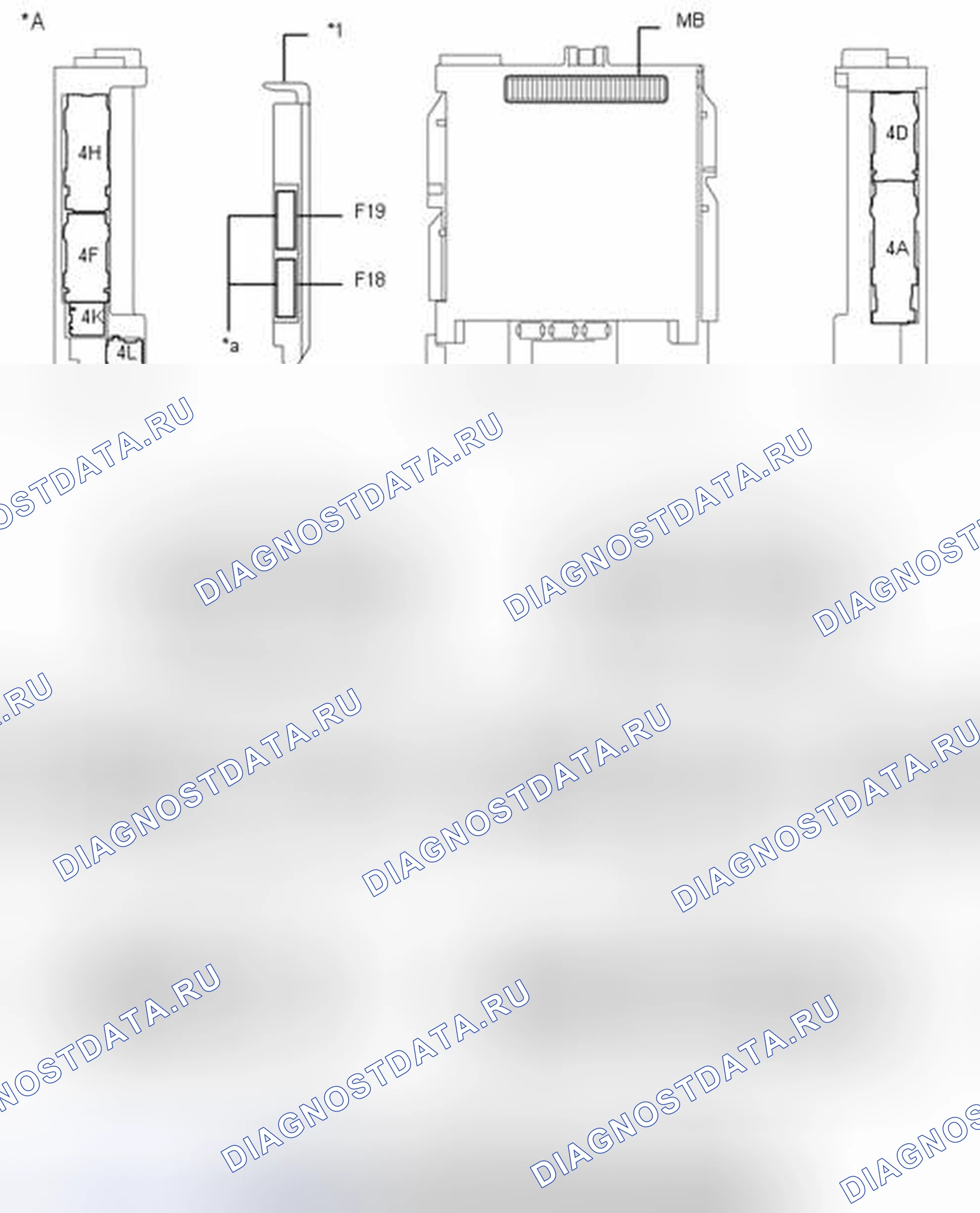 Рис. 60: ТЕРМИНАЛЫ блока управления (ЭБУ) [02 / 2014 -]. Toyota Highlander III