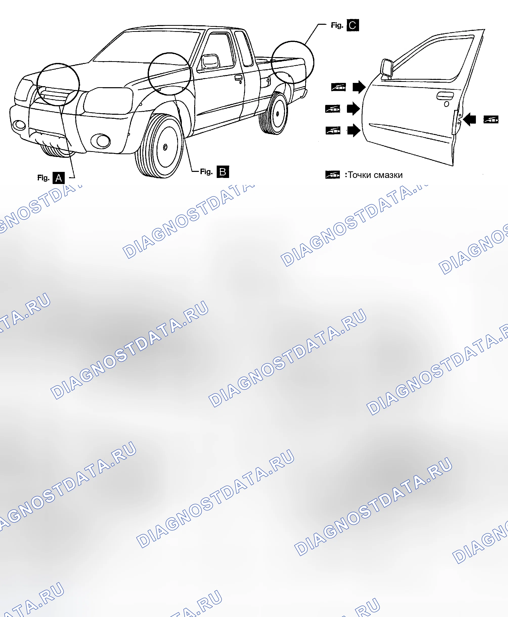 Рис. 85: Смазочные замки, петли и защелки капота. Honda Odyssey (North America) I