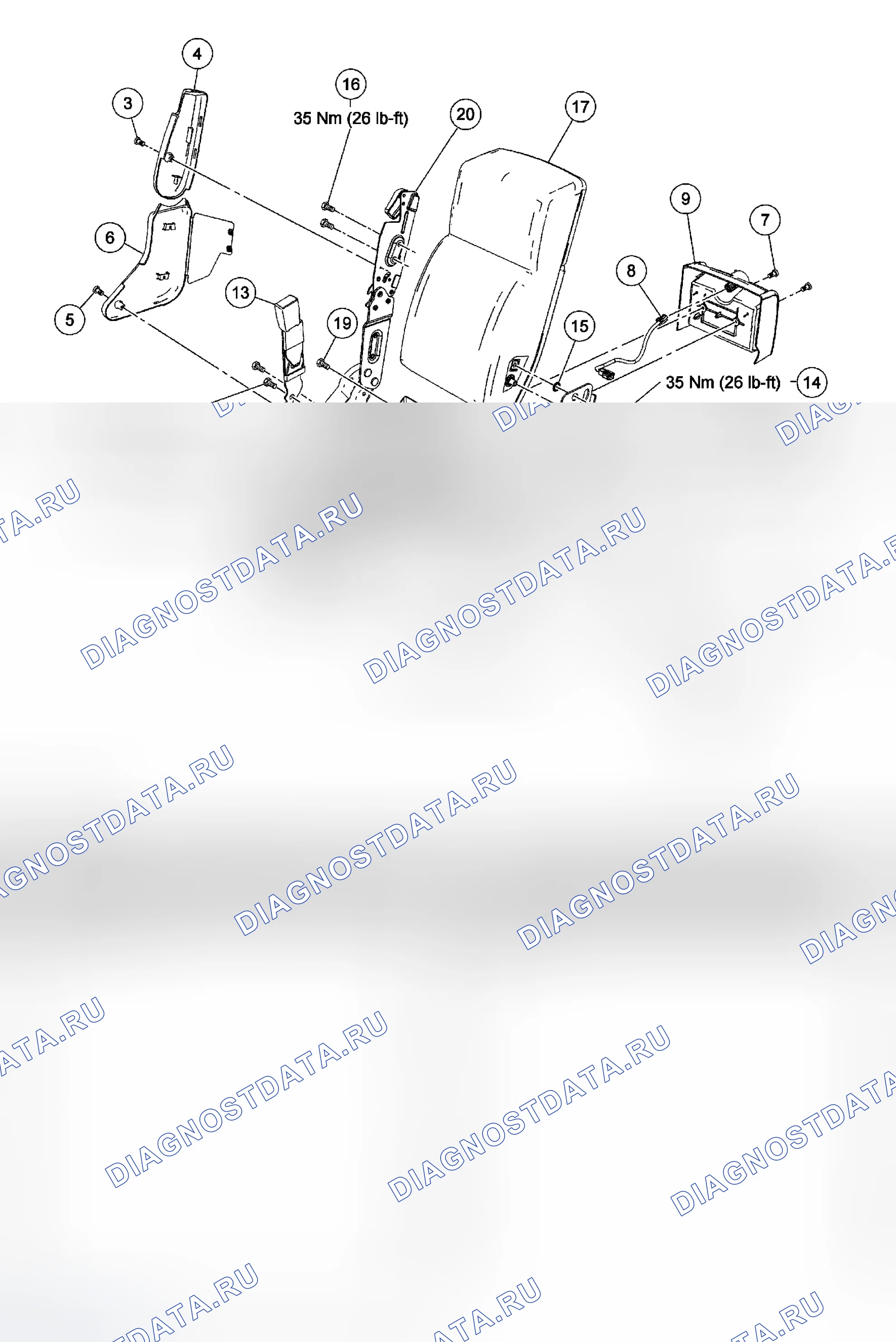 Рис. 239: Сиденье - вид в разобранном виде, спереди, 20 процентов. Ford Pickup F350 Super Duty 