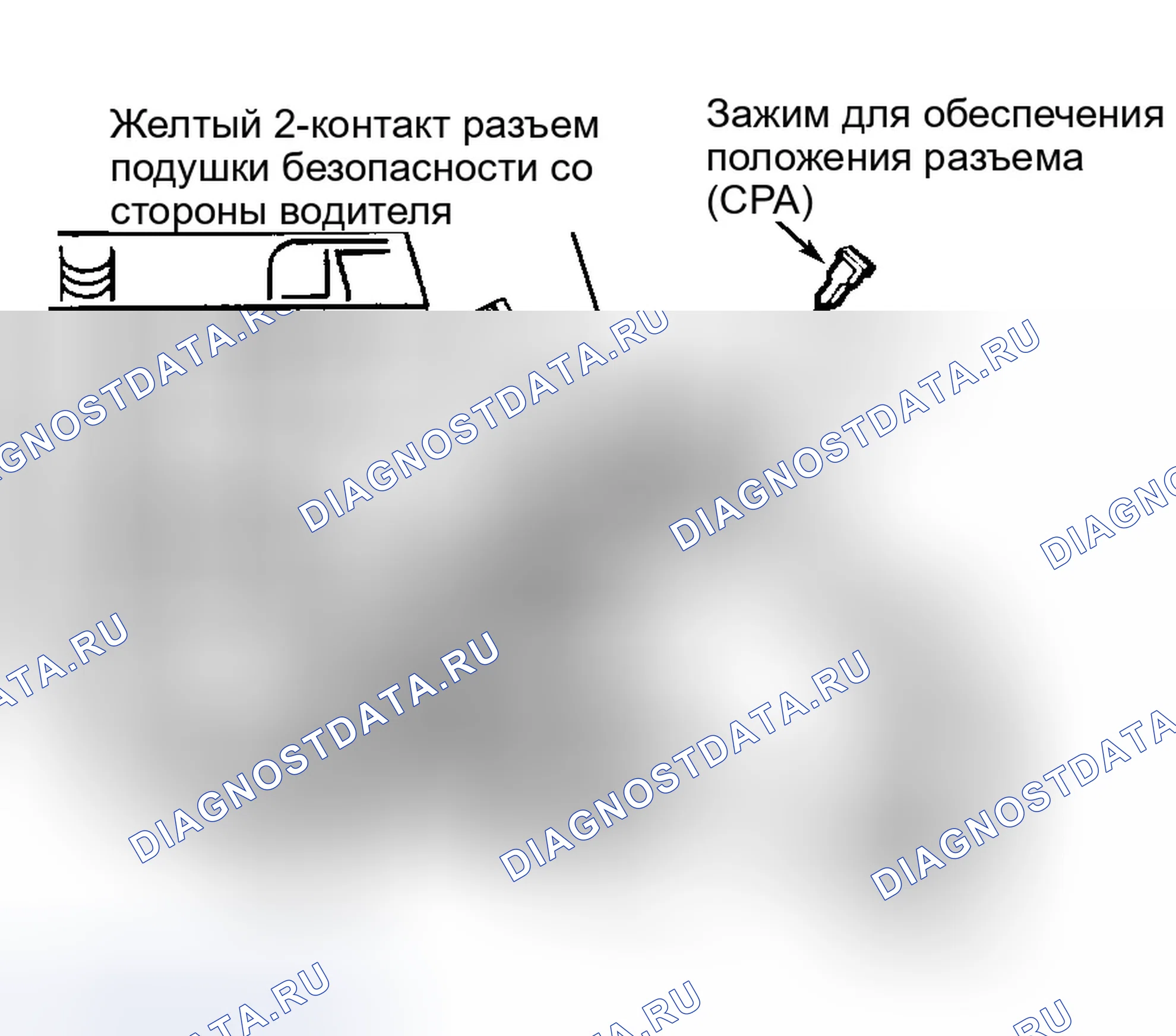 Рис. 32: Идентификация желтого 2-контактного разъема подушки безопасности водителя (Montana, Silhouette и Venture). Dodge Durango I