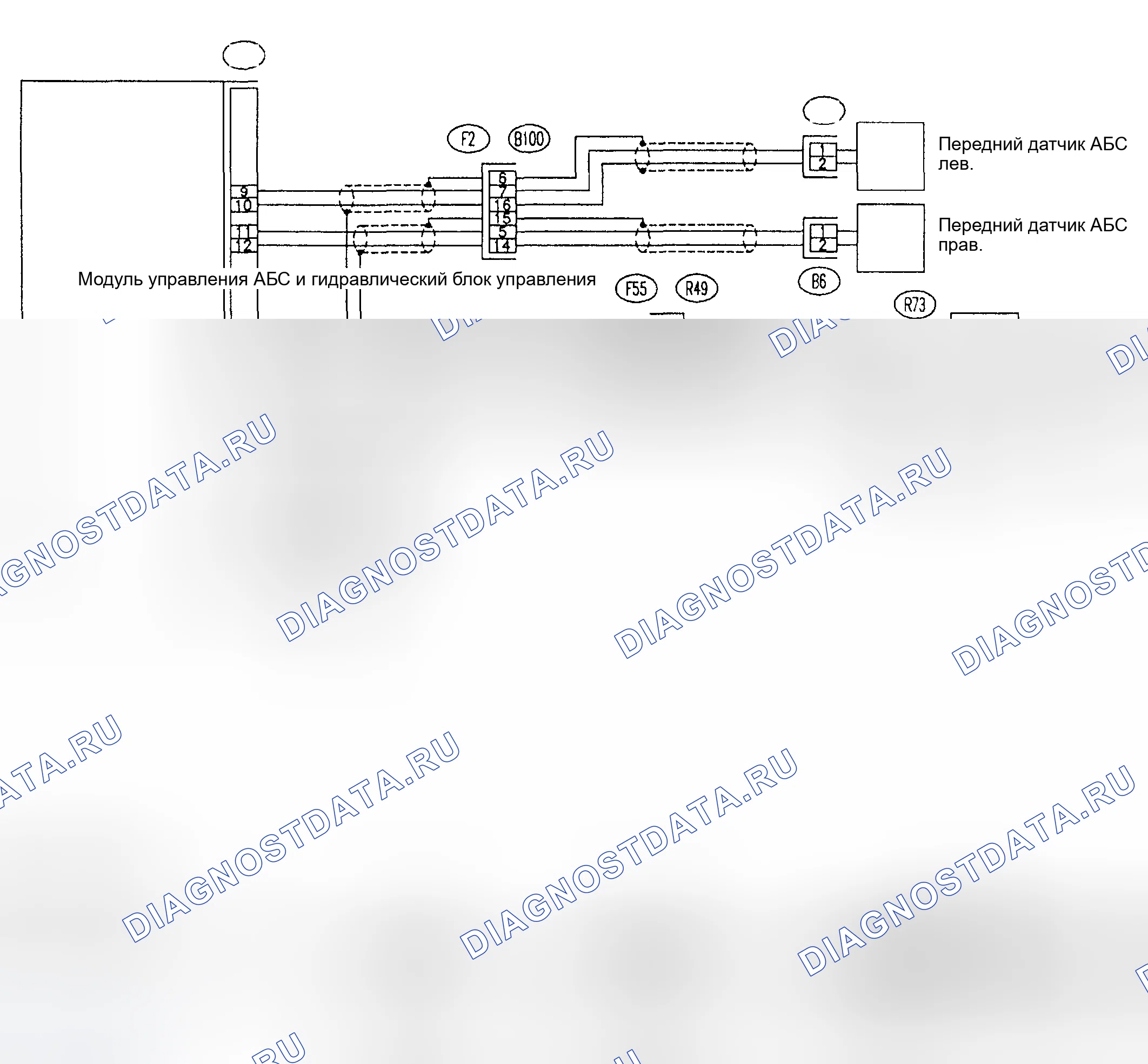 Рис. 22: электросхема - датчик ABS (правый передний). Subaru Impreza GD/GC/GG