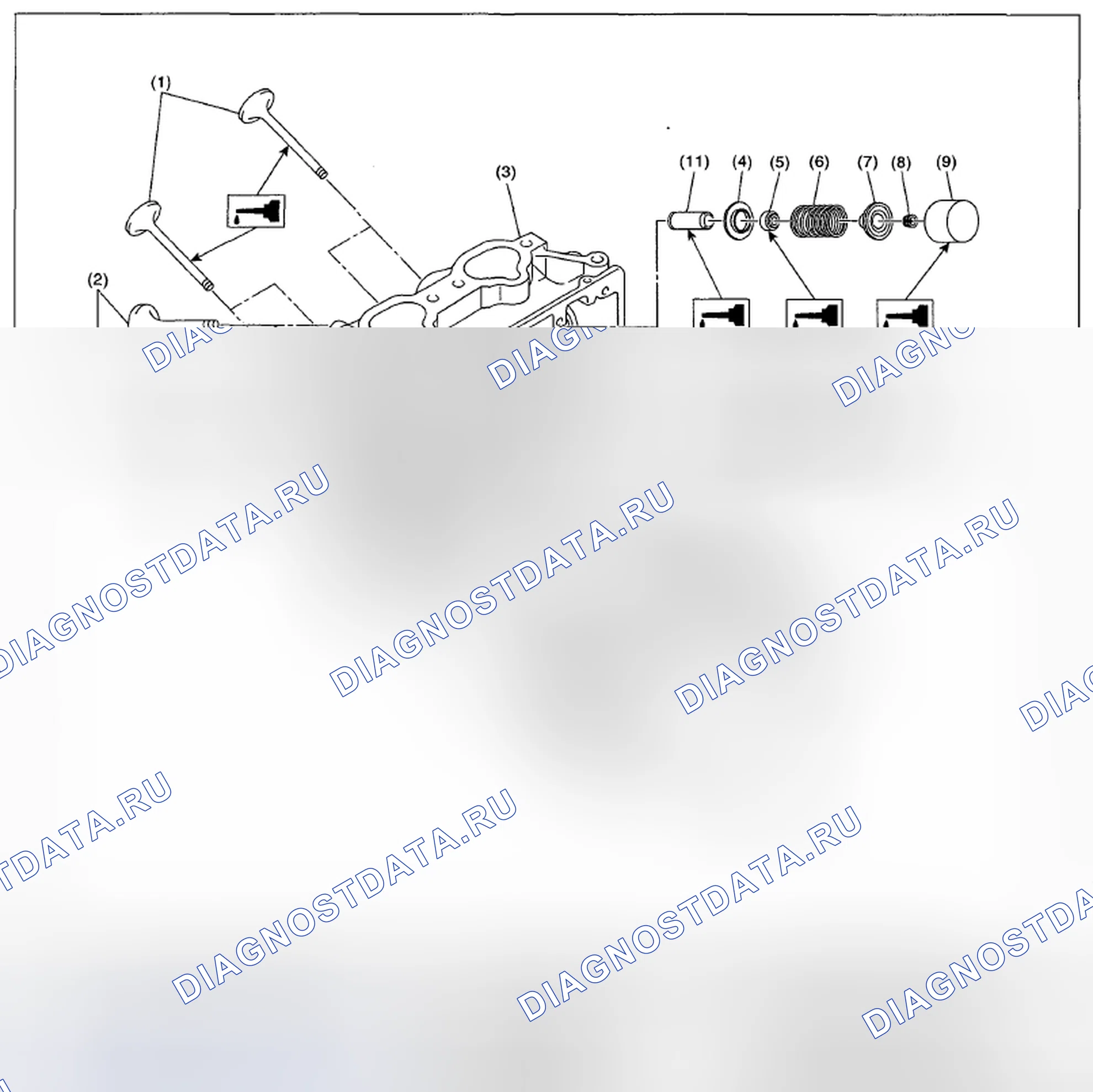 Рис. 353: ГОЛОВКА ЦИЛИНДРА И КЛАПАН В СБОРЕ. Subaru Impreza WRX GE рестайлинг