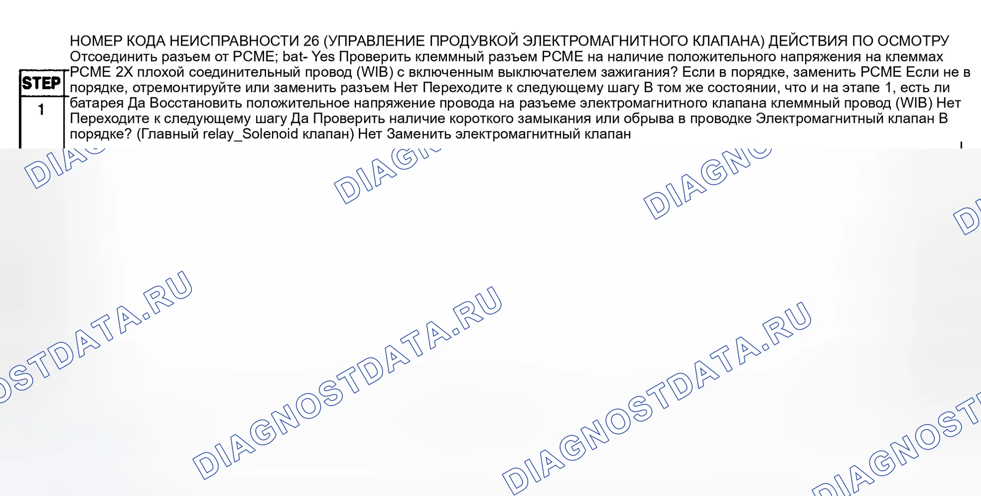 Рис. 118: Диагностическая карта кода неисправности № 26 (электромагнитный клапан - управление продувкой). Mazda MX-6 I