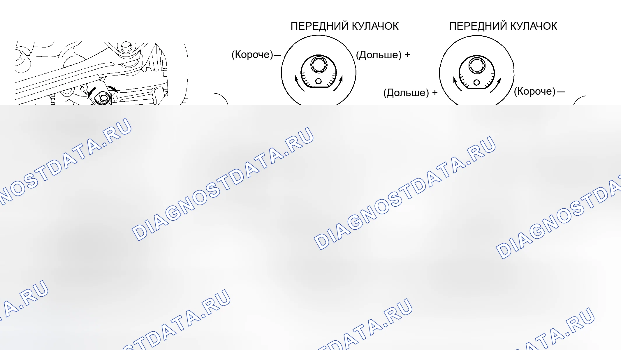 Рис. 6: Регулировочные кулачки заднего развала и схождения (LS400) Предоставлено Toyota Motor Sales, США, Inc.. Lexus ES V20