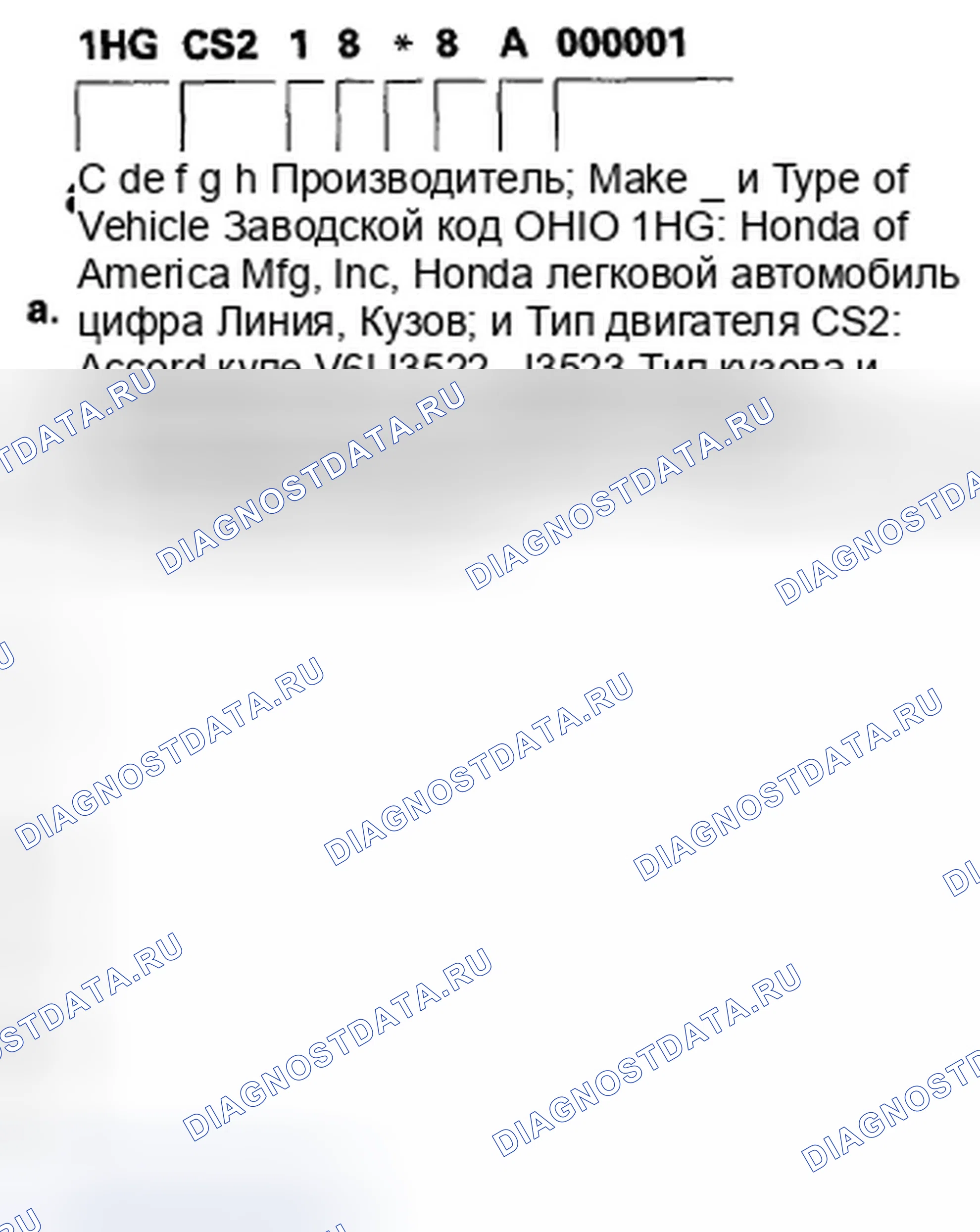 Рис. 15: Идентификационный номер транспортного средства. Honda Accord VIII