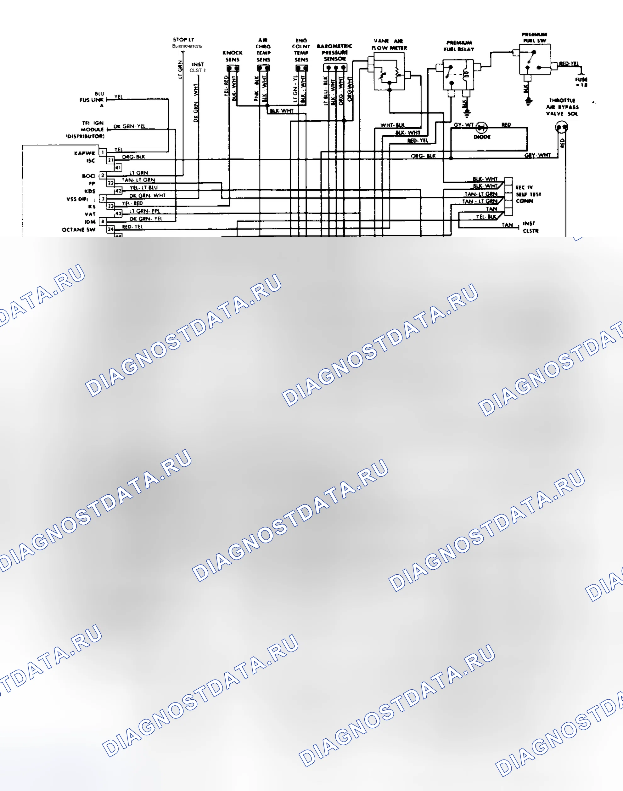 Рис. 56: Схема подключения 2.3L Turbo MPFI EEC-IV (Thunderbird). Ford Tempo I