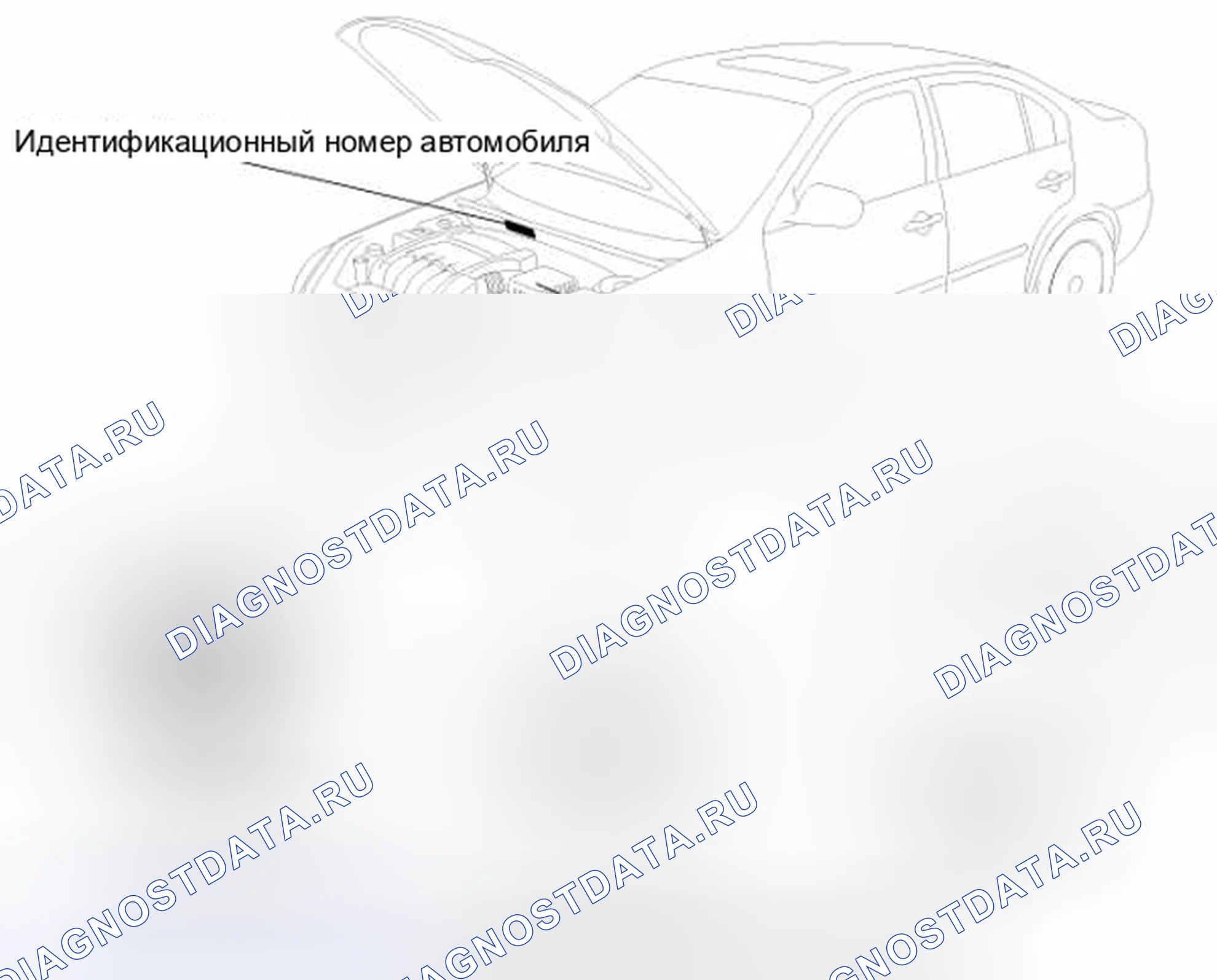 Рис. 2: РАСПОЛОЖЕНИЕ ИДЕНТИФИКАЦИОННЫХ НОМЕРОВ. Kia Magentis II рестайлинг