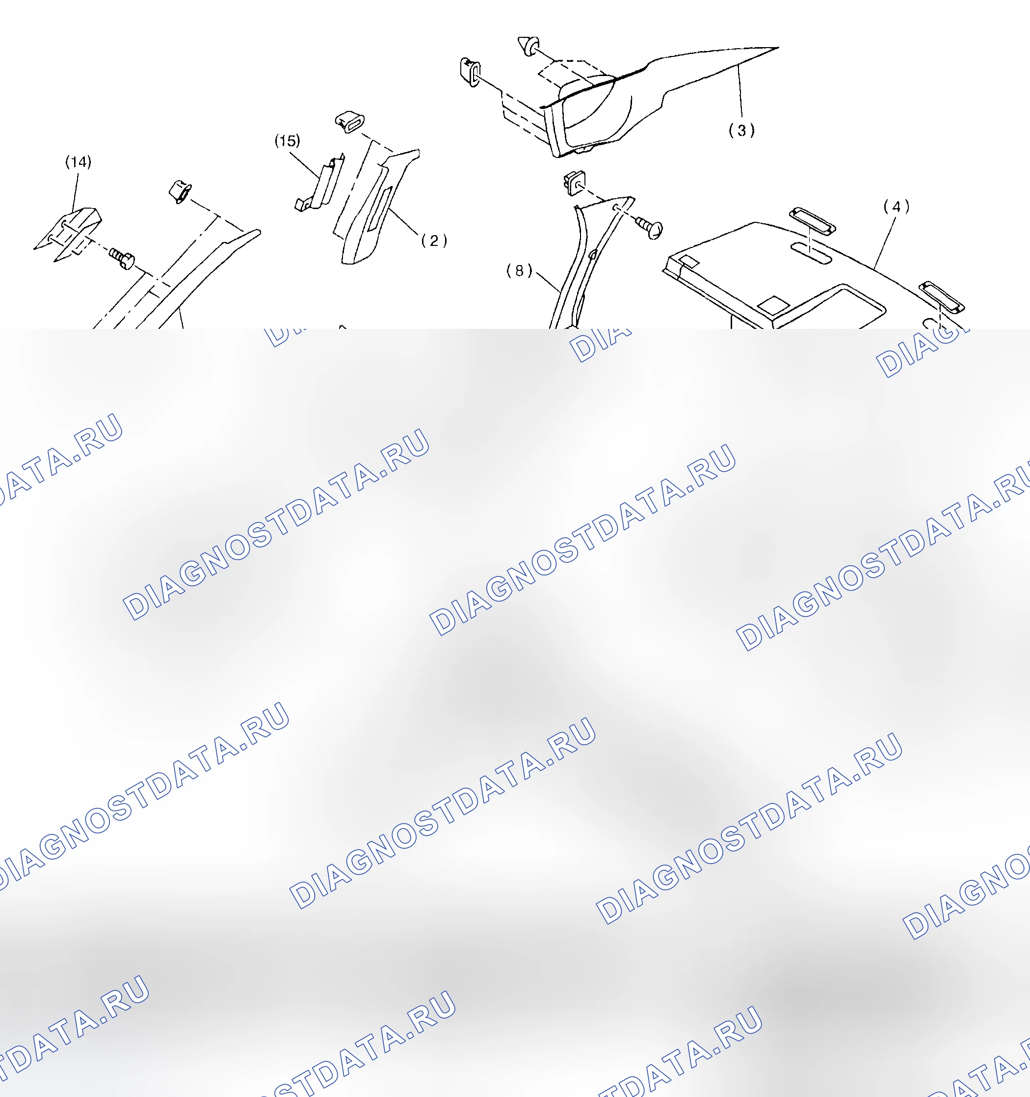 Рис. 6: Покомпонентный вид внутренней отделки (седан). Subaru Legacy BE/BH/BT