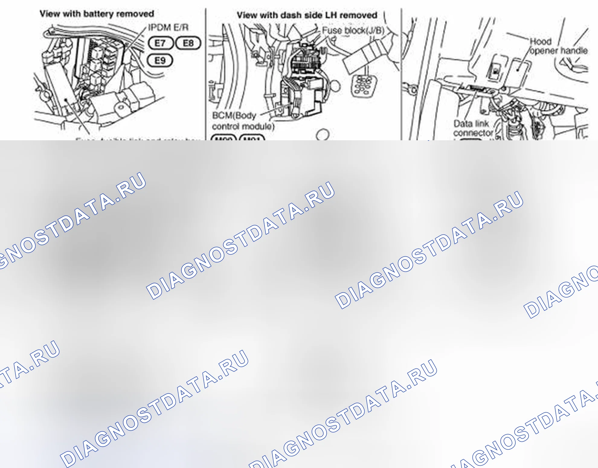 Рис. 8: Идентификация компонента фары и расположение разъема (для Канады). Nissan 350Z I рестайлинг
