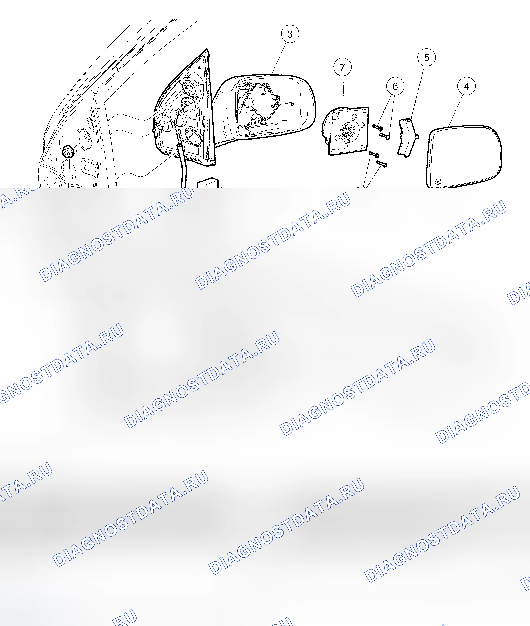 Рис. 65: Наружные зеркала - разнесенный вид. Hyundai Mistra I рестайлинг