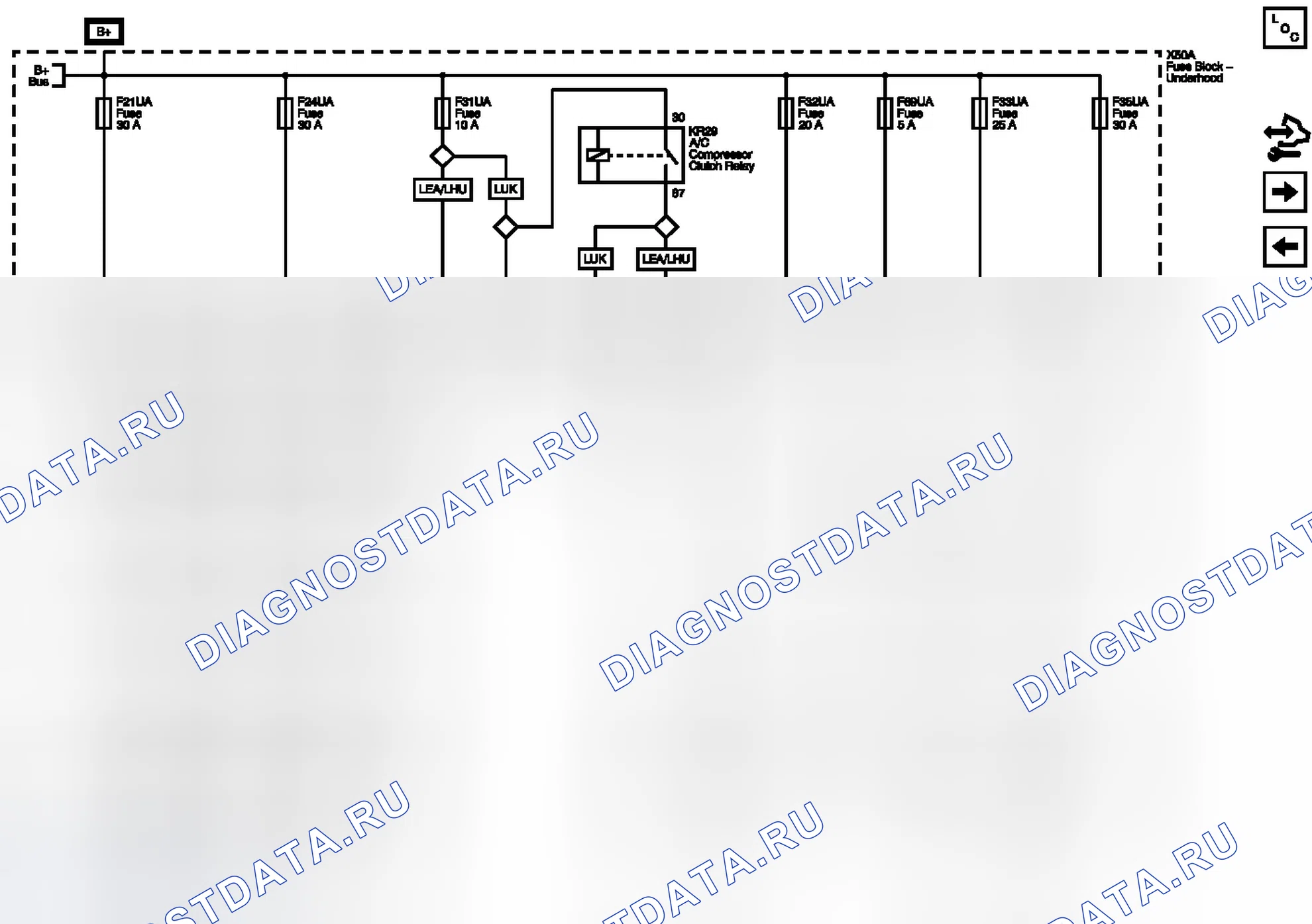 Рис. 51: Схемы подключения предохранителей F21UA, F24UA, F31UA, F32UA, F33UA, F35UA и F69UA. Buick Regal V