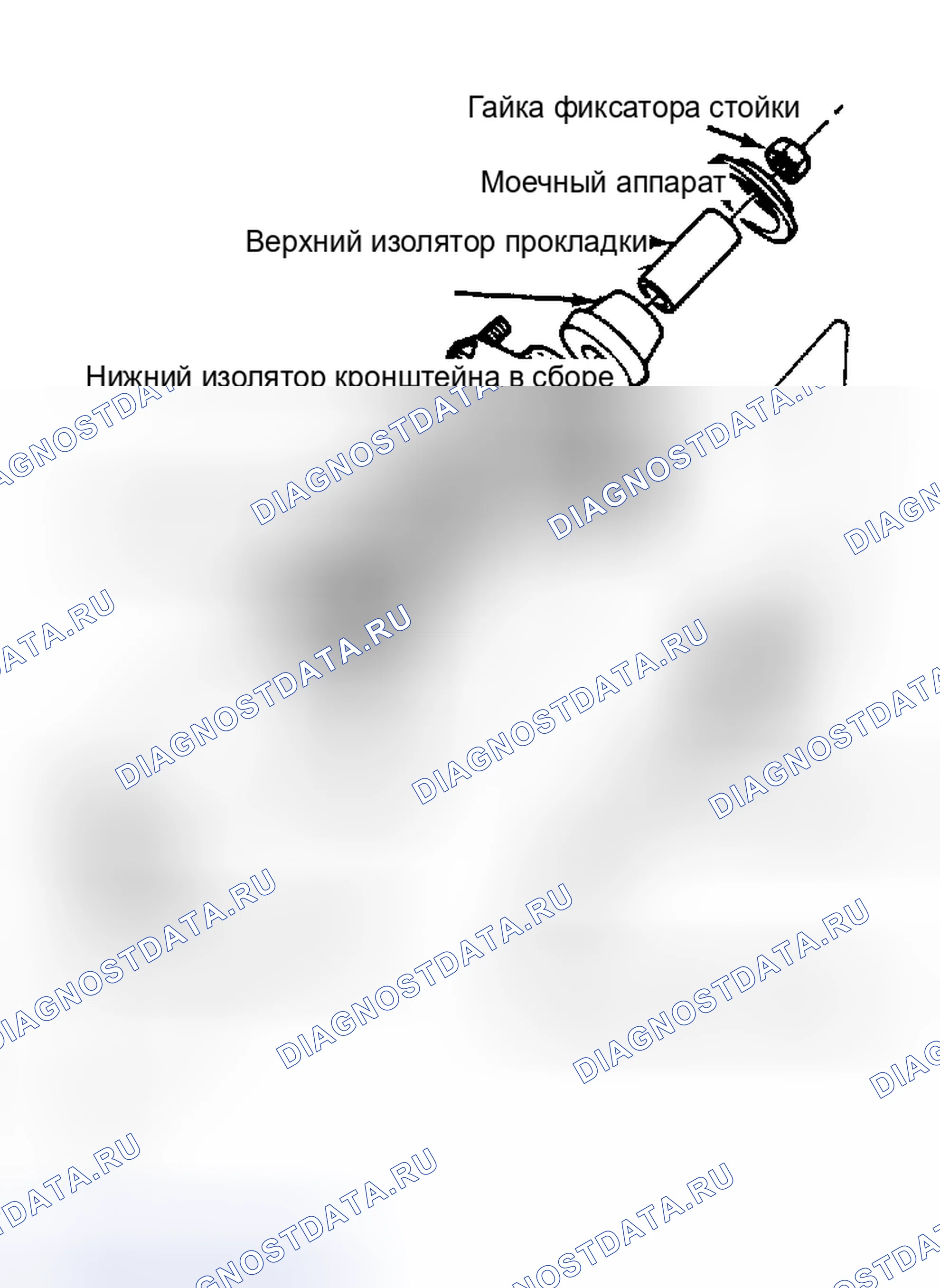 Рис. 3: Покомпонентный вид элементов крепления верхней стойки (не заполненная газом стойка). Ford Thunderbird IX
