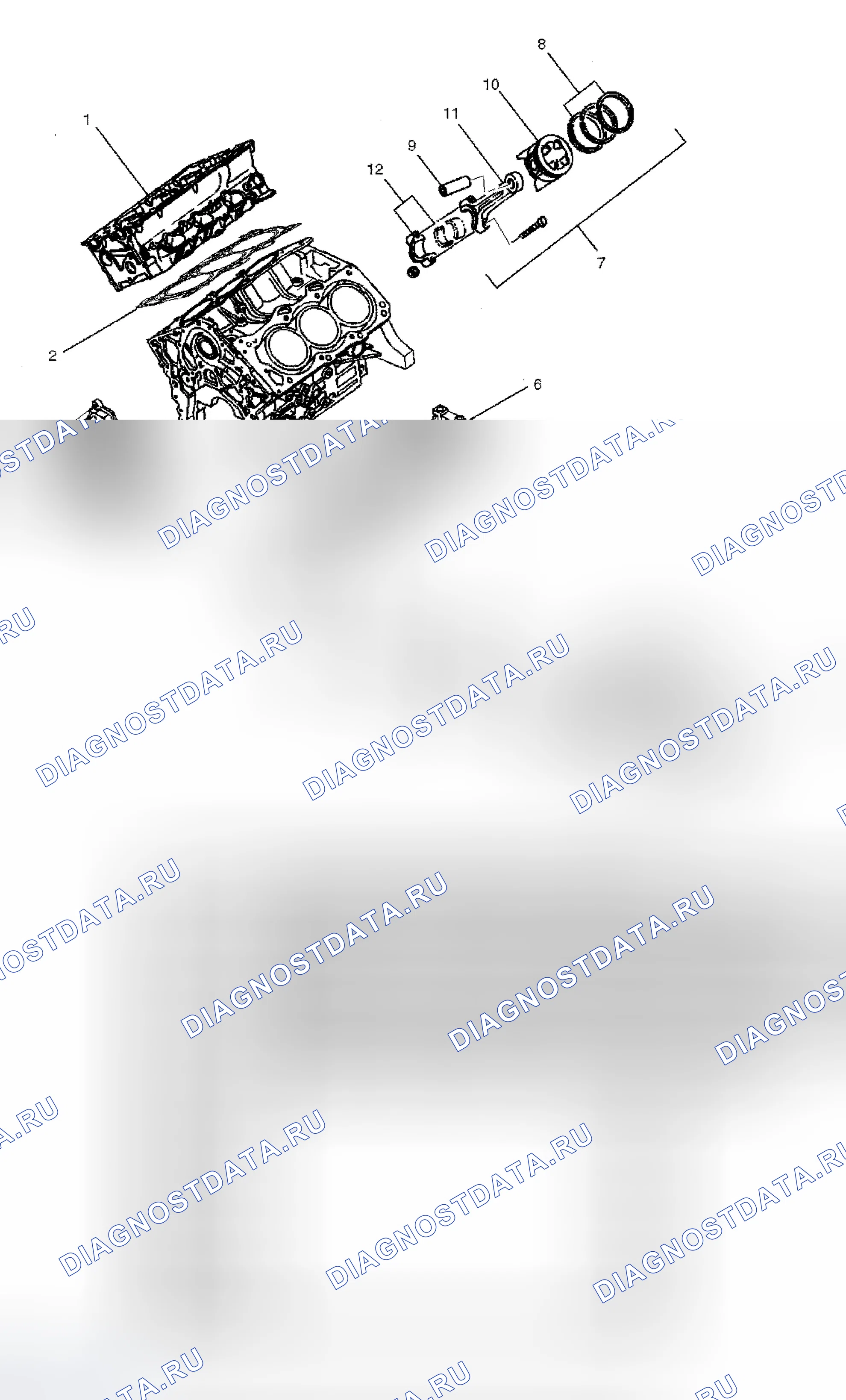 Рис. 165: ПОРШЕНЬ, ШАТУН И СОПУТСТВУЮЩИЕ ДЕТАЛИ. Isuzu Axiom I