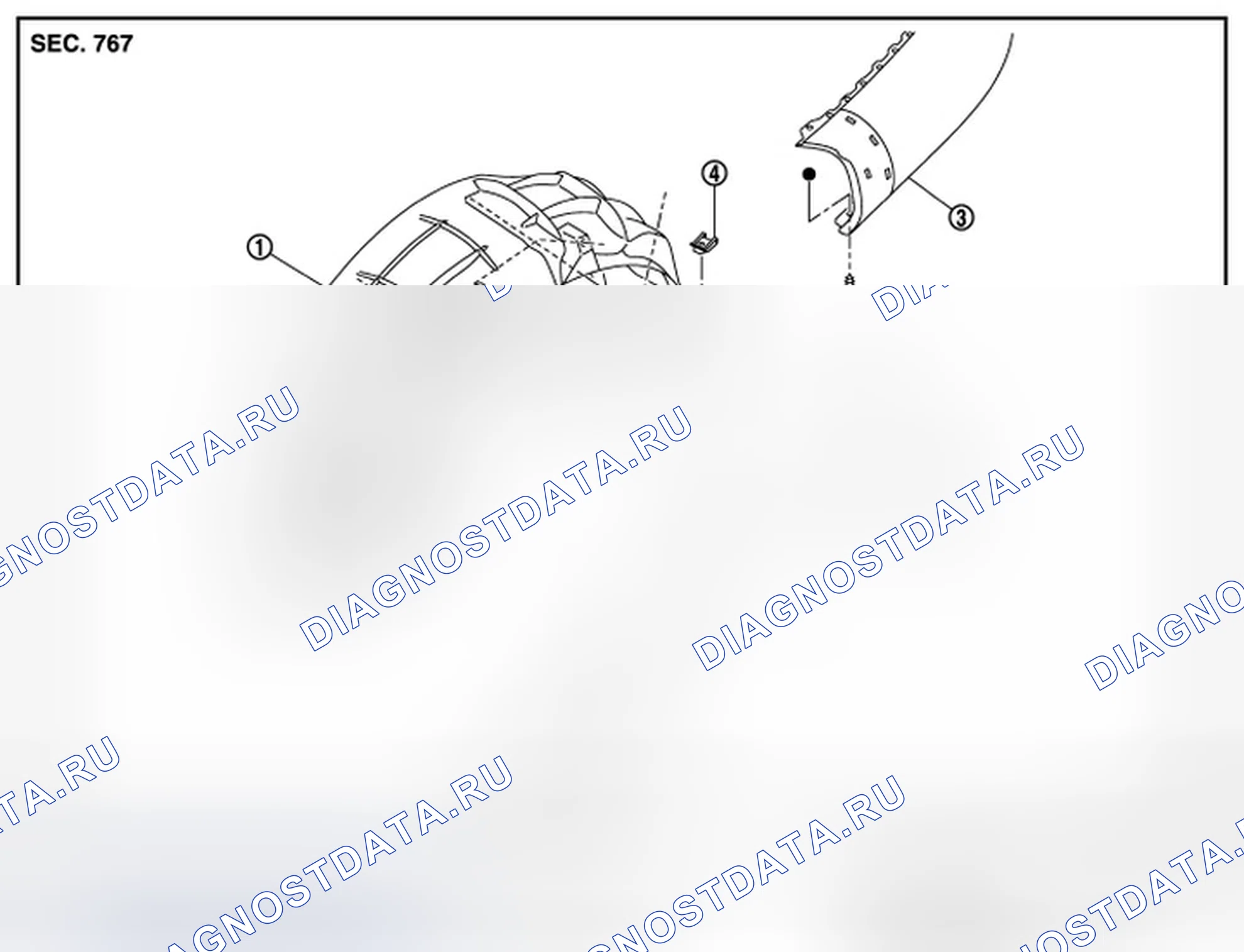 Рис. 78: ПРОТЕКТОР ЗАДНЕГО КОЛЕСНОГО ДОМИКА: Разнесенный вид. Infiniti QX56 II
