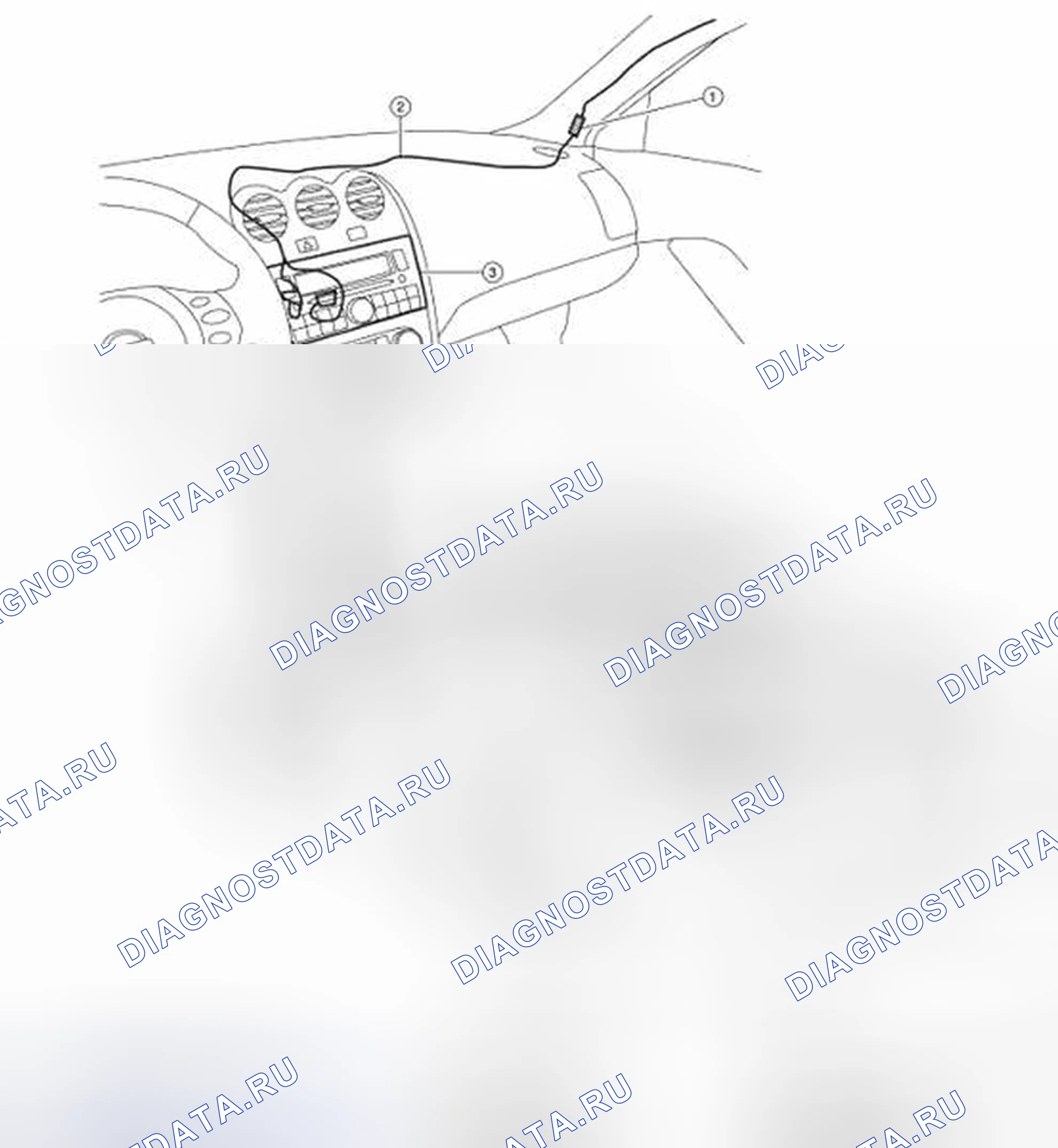 Рис. 52: Определение местоположения звуковой антенны. Nissan Altima L32