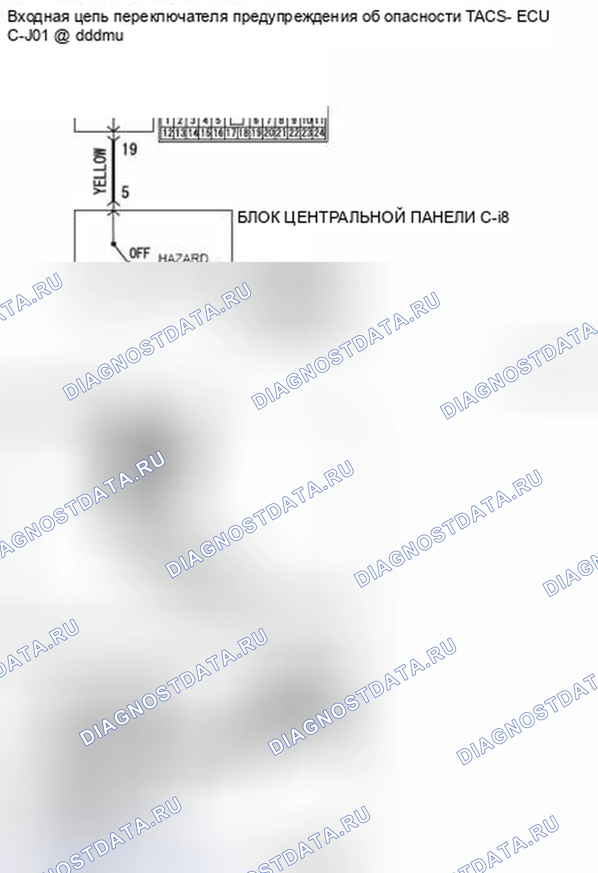 Рис. 405: Процедура проверки 10: ETACS-ECU не получает никакого сигнала от выключателя света предупреждения об опасности. Honda Domani MB