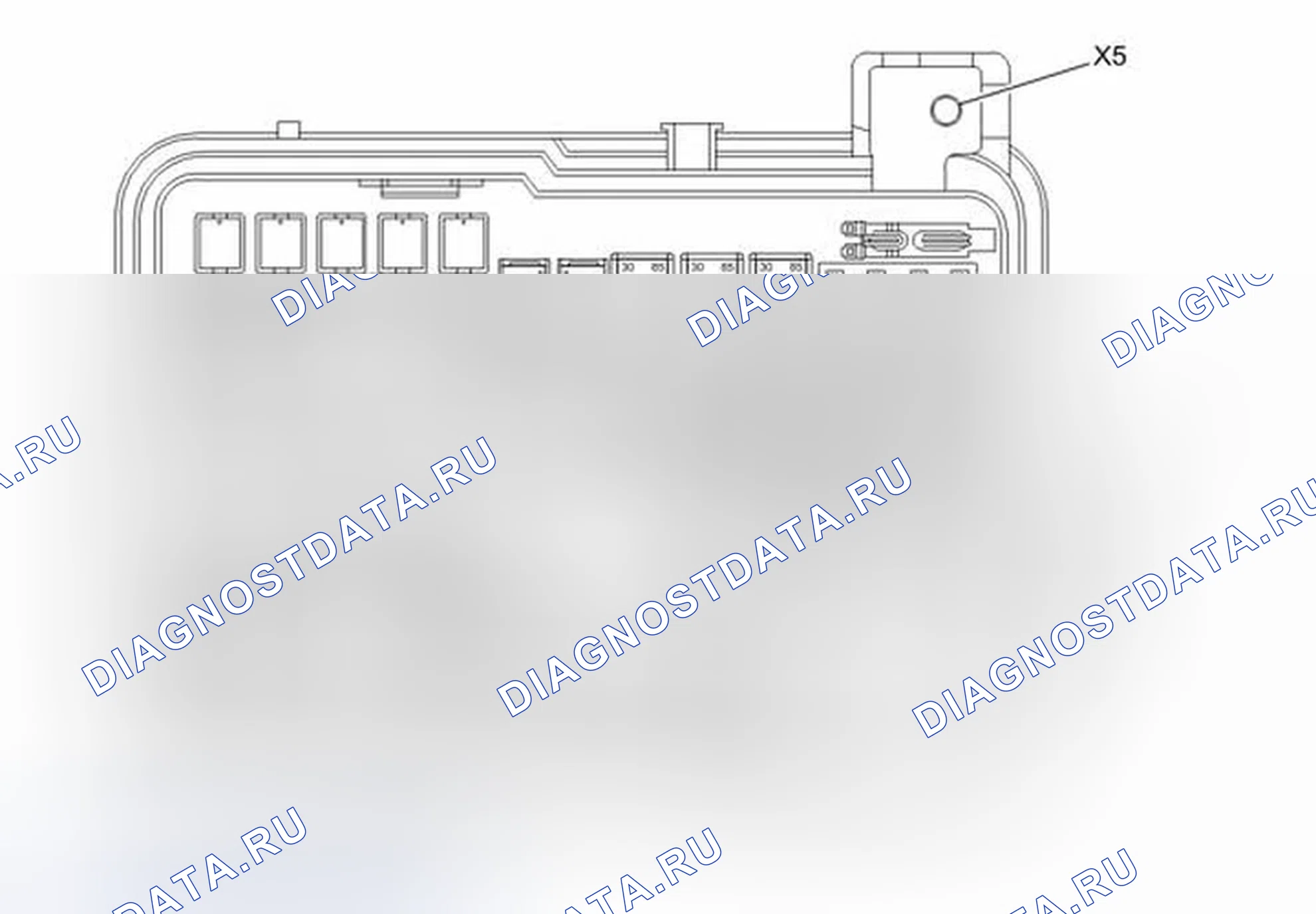 Рис. 2: Блок предохранителей X50A - под капюшоном, вид сверху. Chevrolet Equinox II
