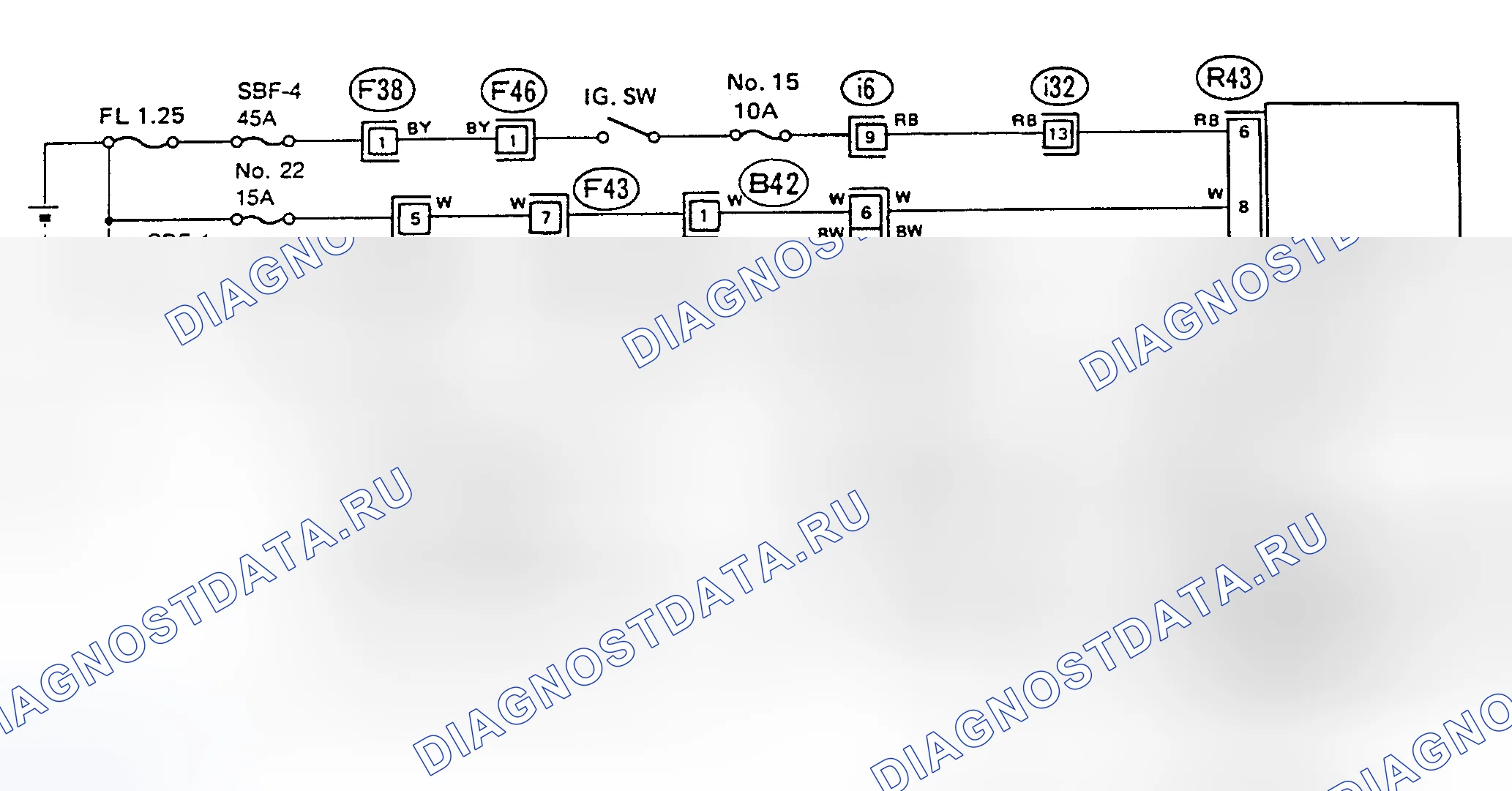 Рис. 10: Схема подключения переднего концевого выключателя. Subaru Legacy BC/BJ/BF