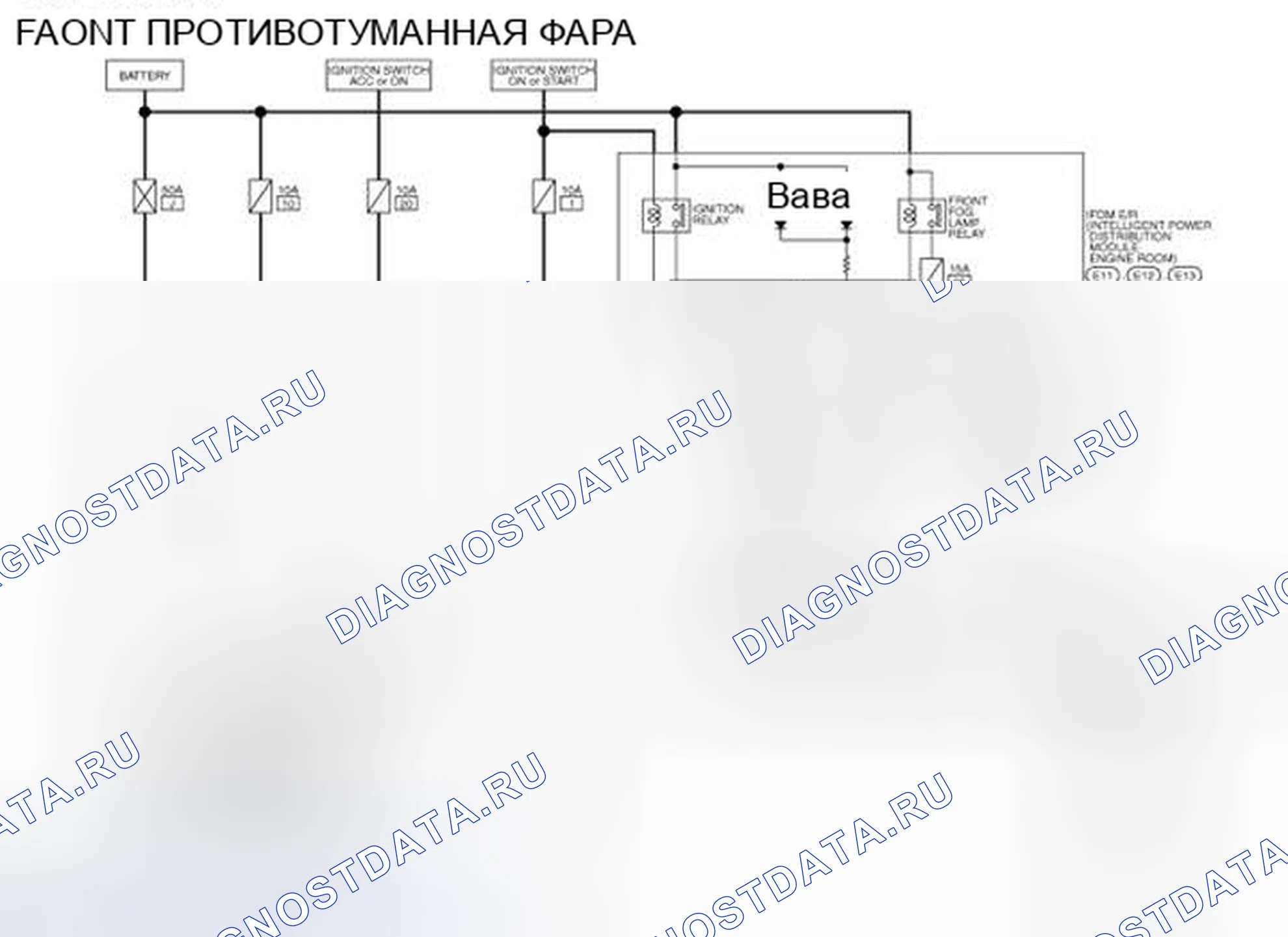 Рис. 79: электросхема передней противотуманной фары. Nissan Rogue I рестайлинг