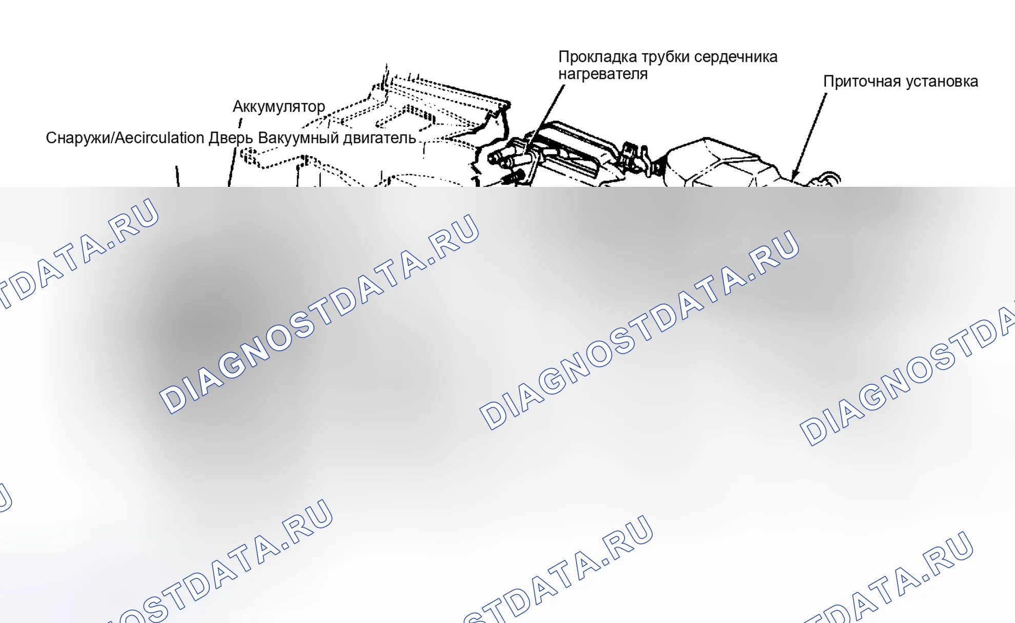 Рис. 4: Удаление испарителя и приточной камеры. Ford Bronco III
