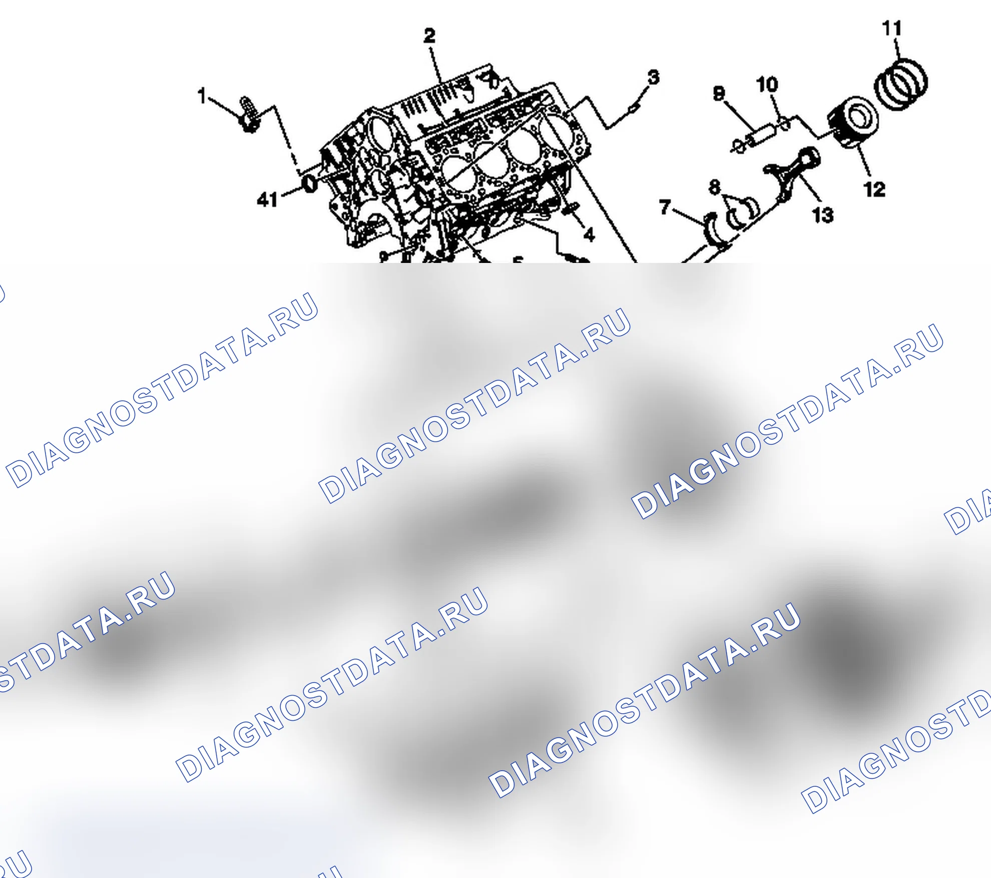 Рис. 40: Блок двигателя и его компоненты. Chevrolet Express G1500 
