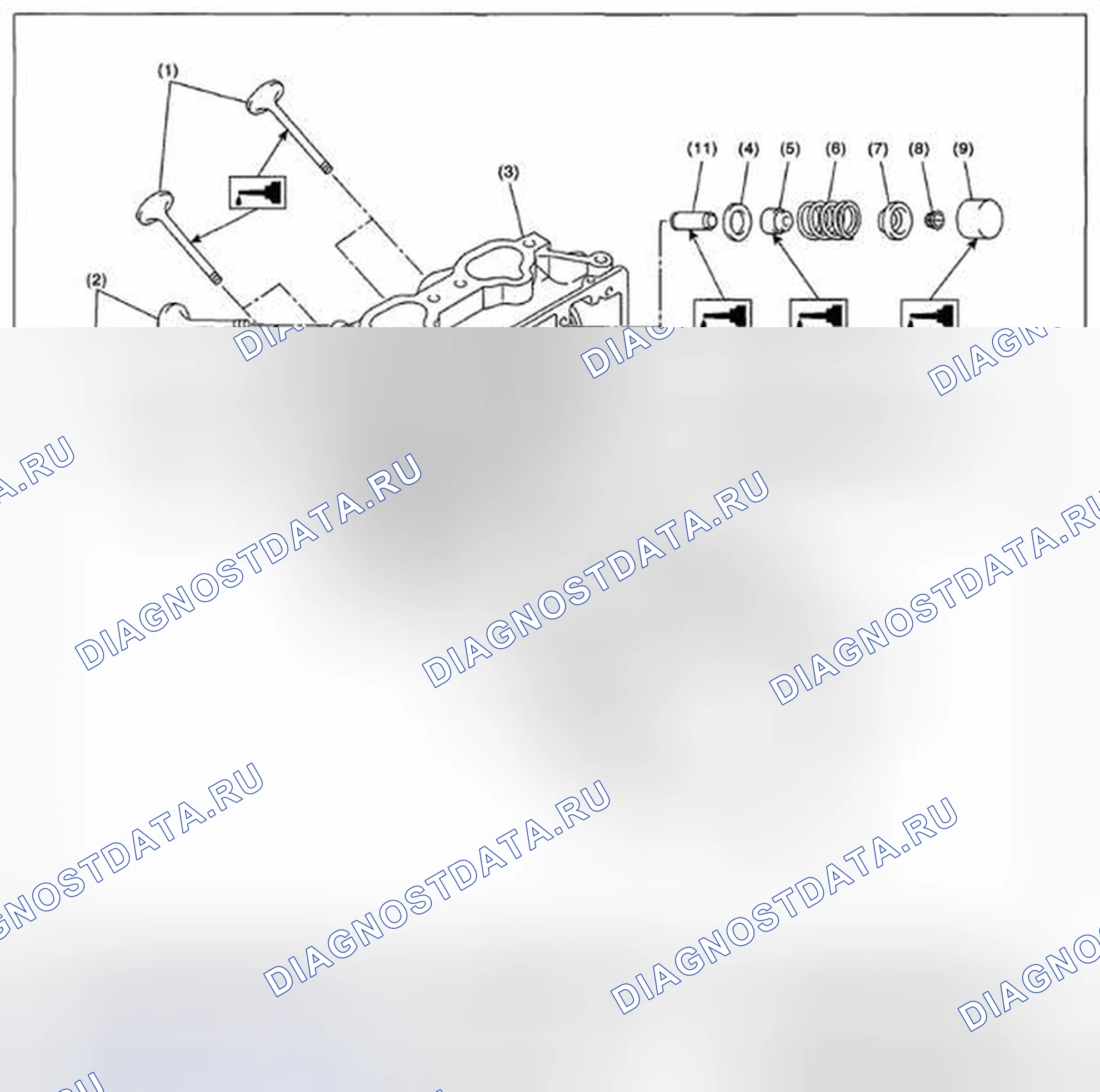 Рис. 219: ГОЛОВКА ЦИЛИНДРА И КЛАПАН В СБОРЕ. Subaru Legacy BM/BR