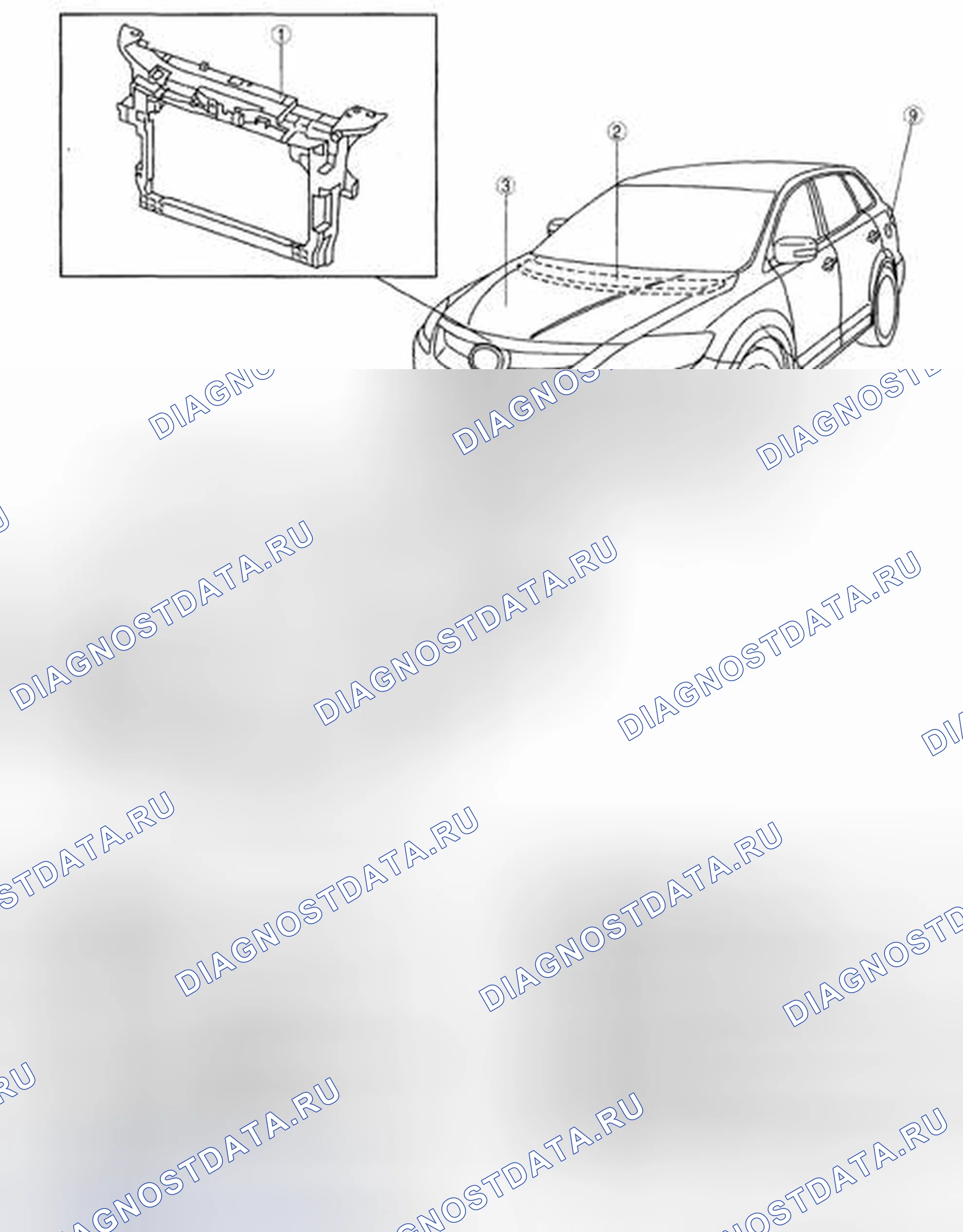 Рис. 32: ИНДЕКС РАСПОЛОЖЕНИЯ ПАНЕЛЕЙ КУЗОВА. Mazda CX-9 I