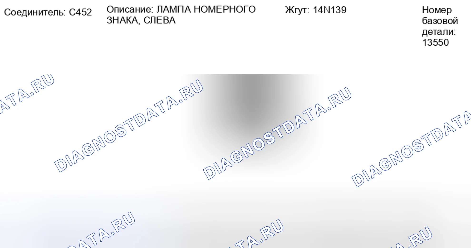 Рис. 133: Вид с торца левого разъема лампы номерного знака (C452). Hyundai Lafesta I рестайлинг