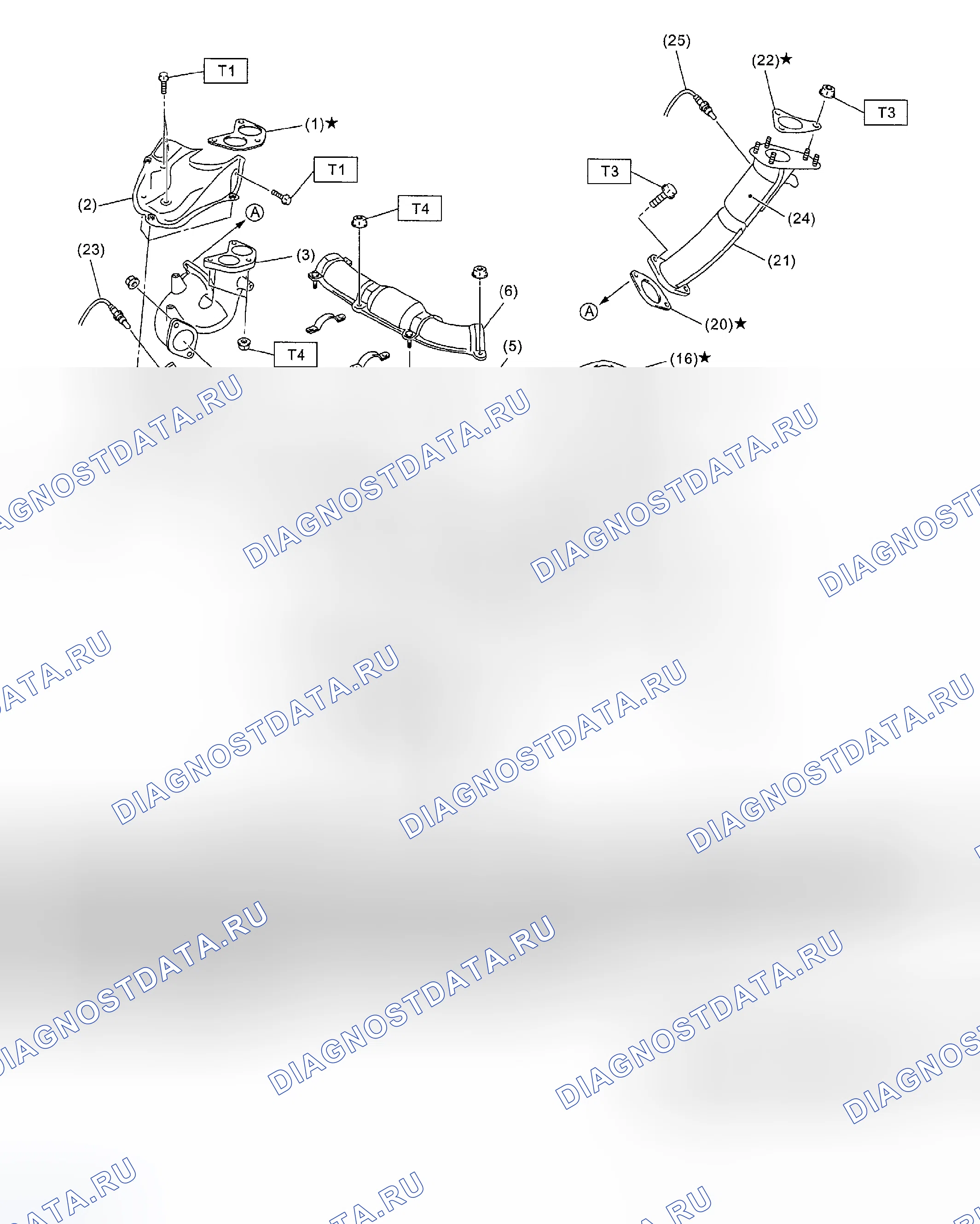 Рис. 25: ПЕРЕДНЯЯ ВЫХЛОПНАЯ ТРУБА. Subaru Impreza WRX GD/GG рестайлинг